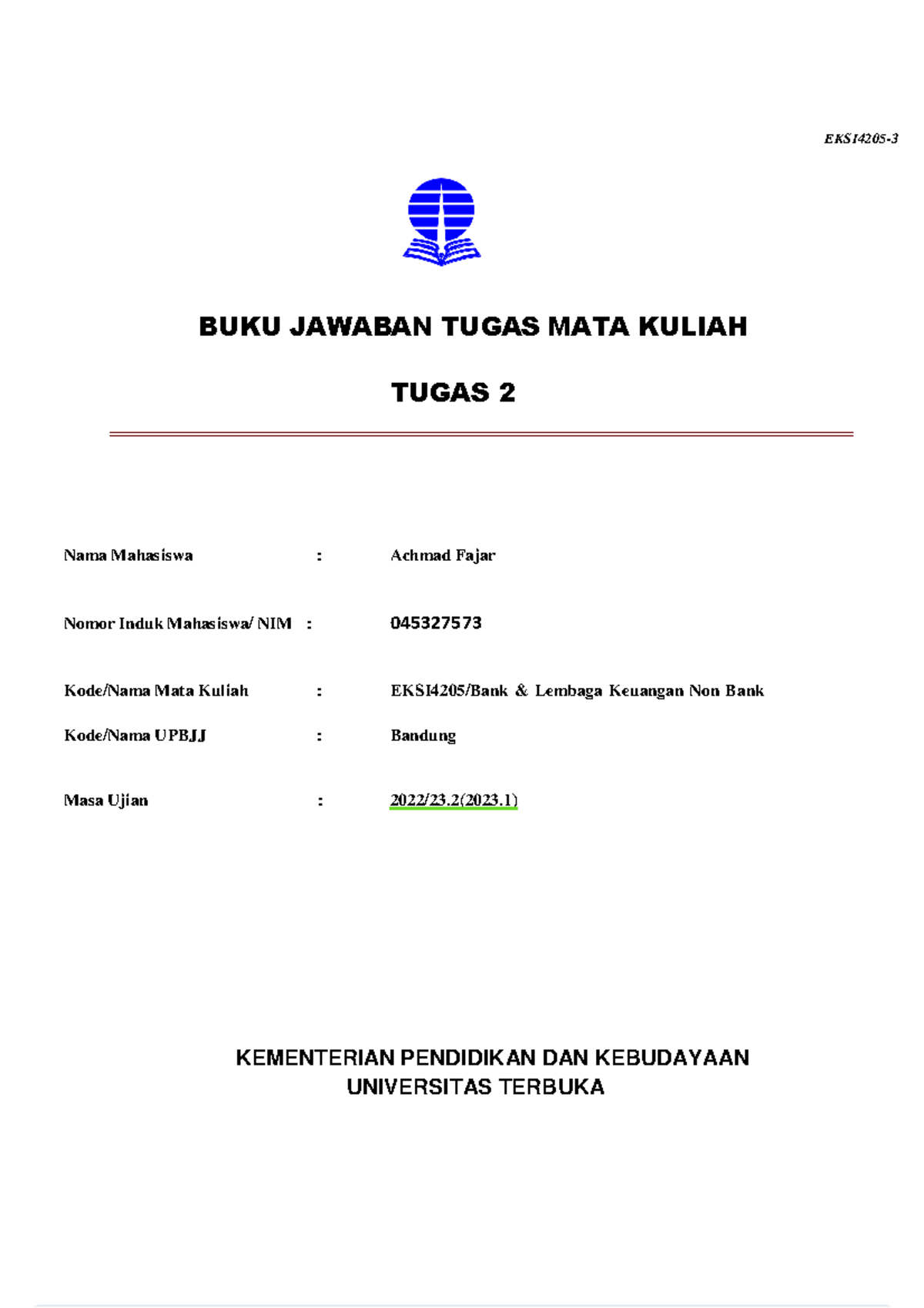 Achmad Fajar EKSI4205 Bank Dan Lembaga Keuangan Non Bank Tmk2 ...