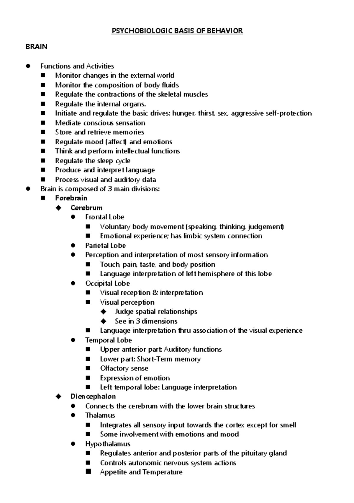 3) Psychobiologic Basis of Behavior - PSYCHOBIOLOGIC BASIS OF BEHAVIOR ...