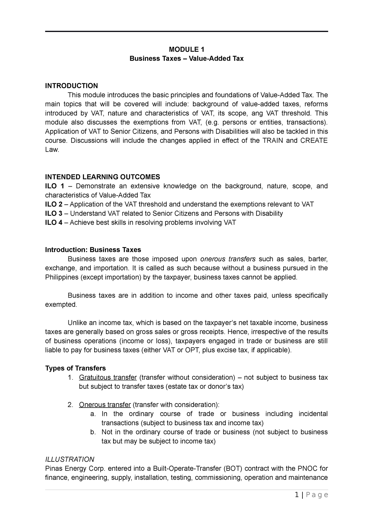 TAX Materials - MODULE 1 Business Taxes – Value-Added Tax INTRODUCTION ...