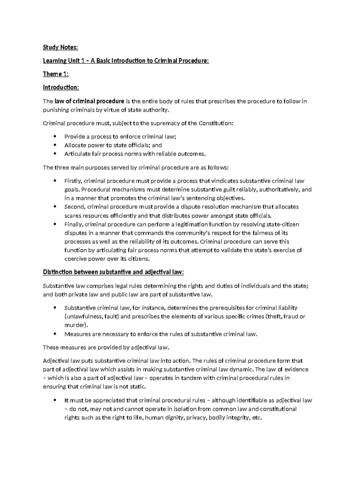 Study Notes - Summary Criminal Procedure - Study Notes: Learning Unit 1 ...