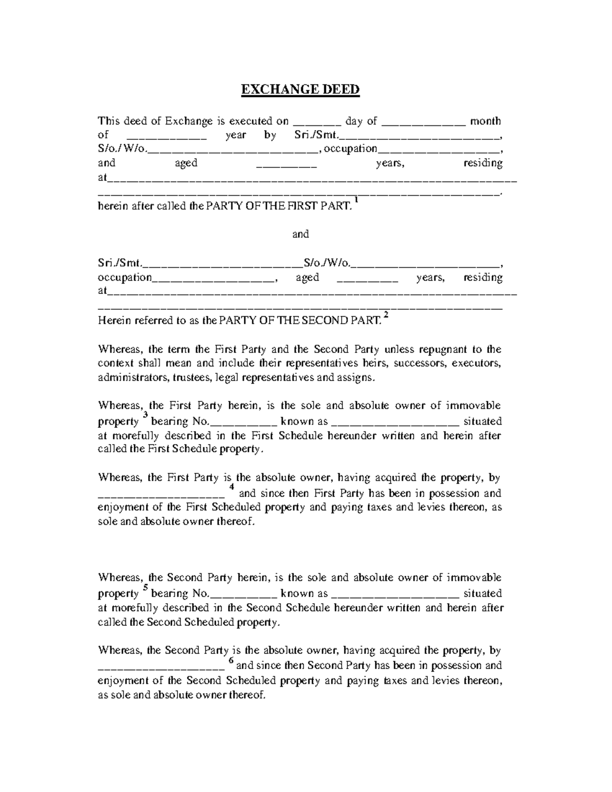 Exchange Deed - Nil - EXCHANGE DEED This deed of Exchange is executed ...
