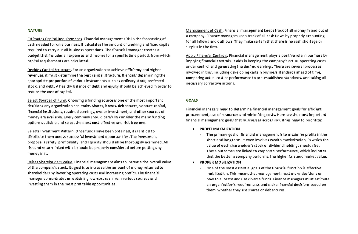 Fin Man - Lecture notes 1 - NATURE Estimates Capital Requirements ...