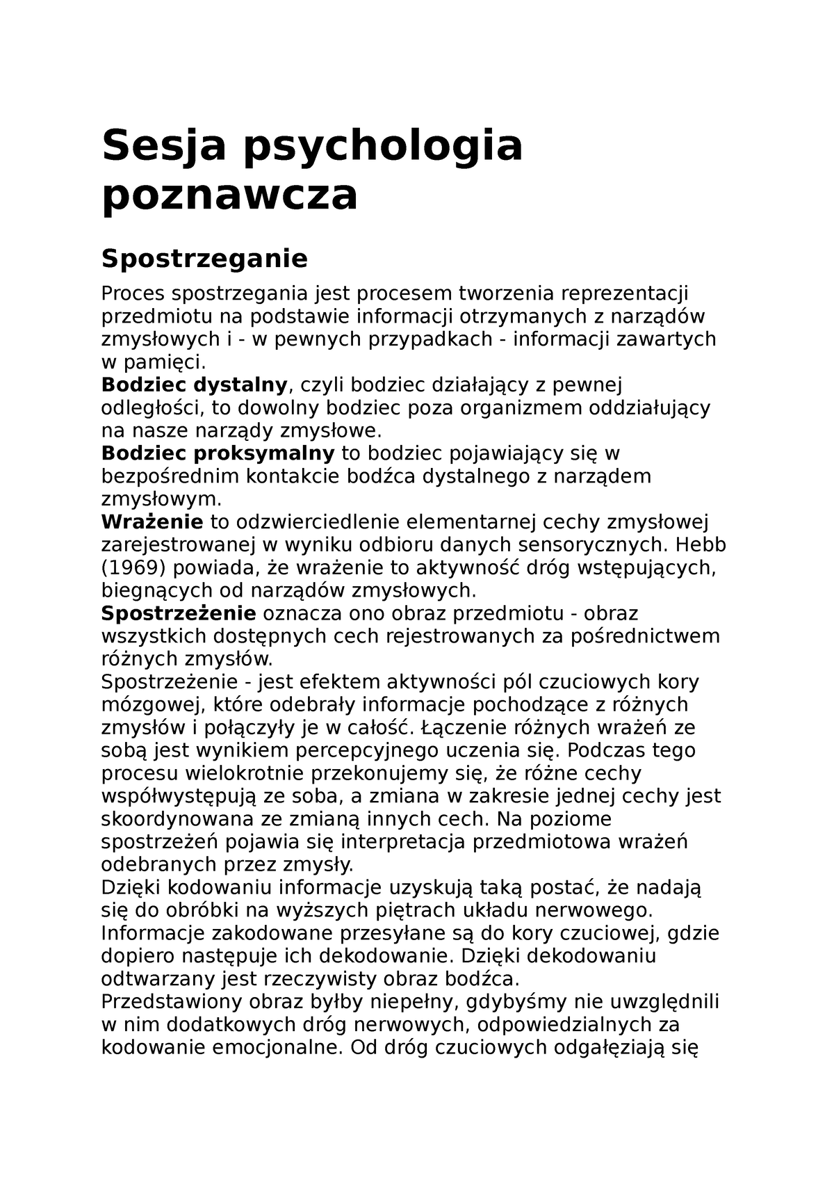 Sesja Psychologia Poznawcza - Sesja Psychologia Poznawcza Spostrzeganie ...