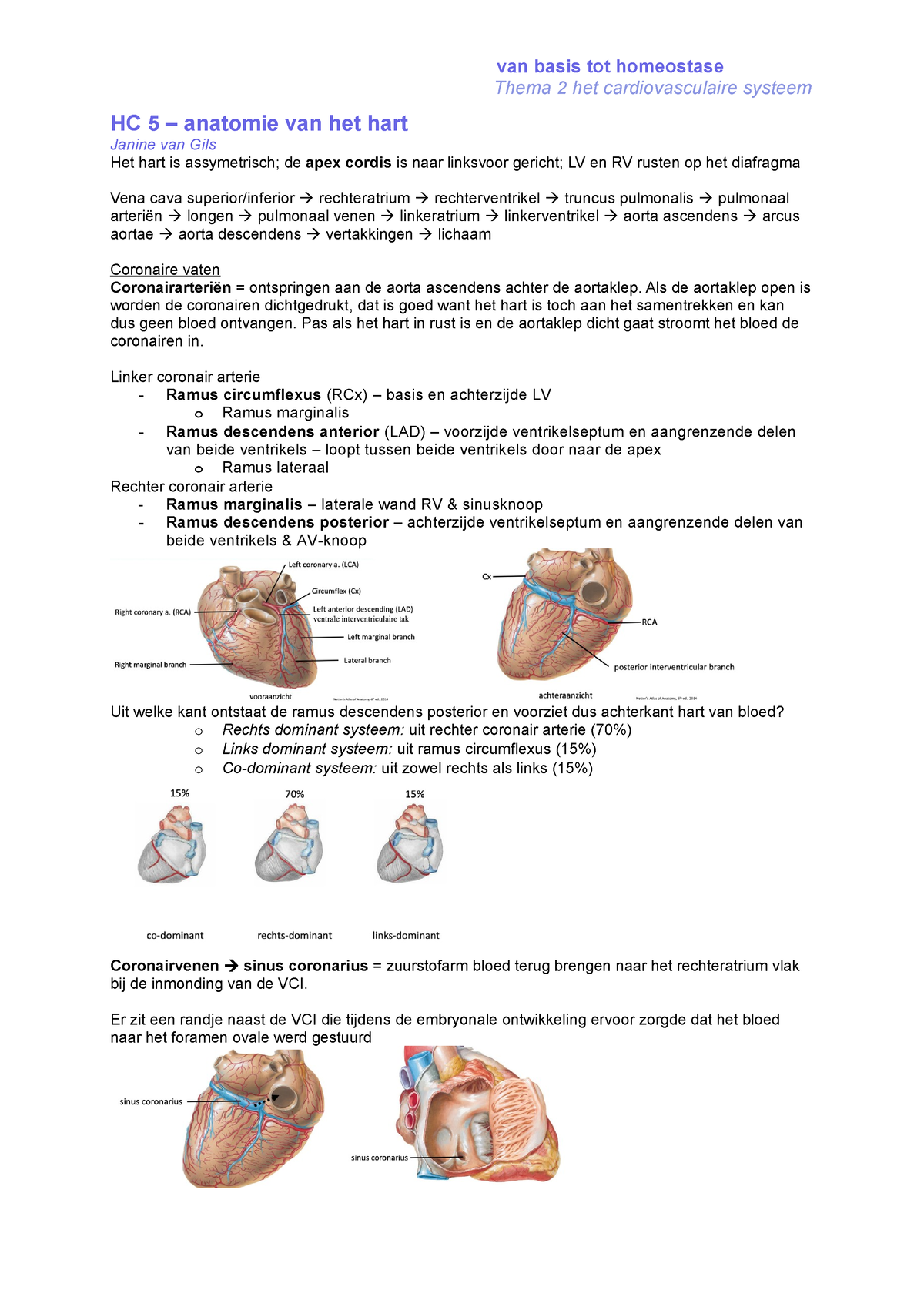 Bh Thema 2 Aantekeningen Colleges Thema 2 Het Cardiovasculaire