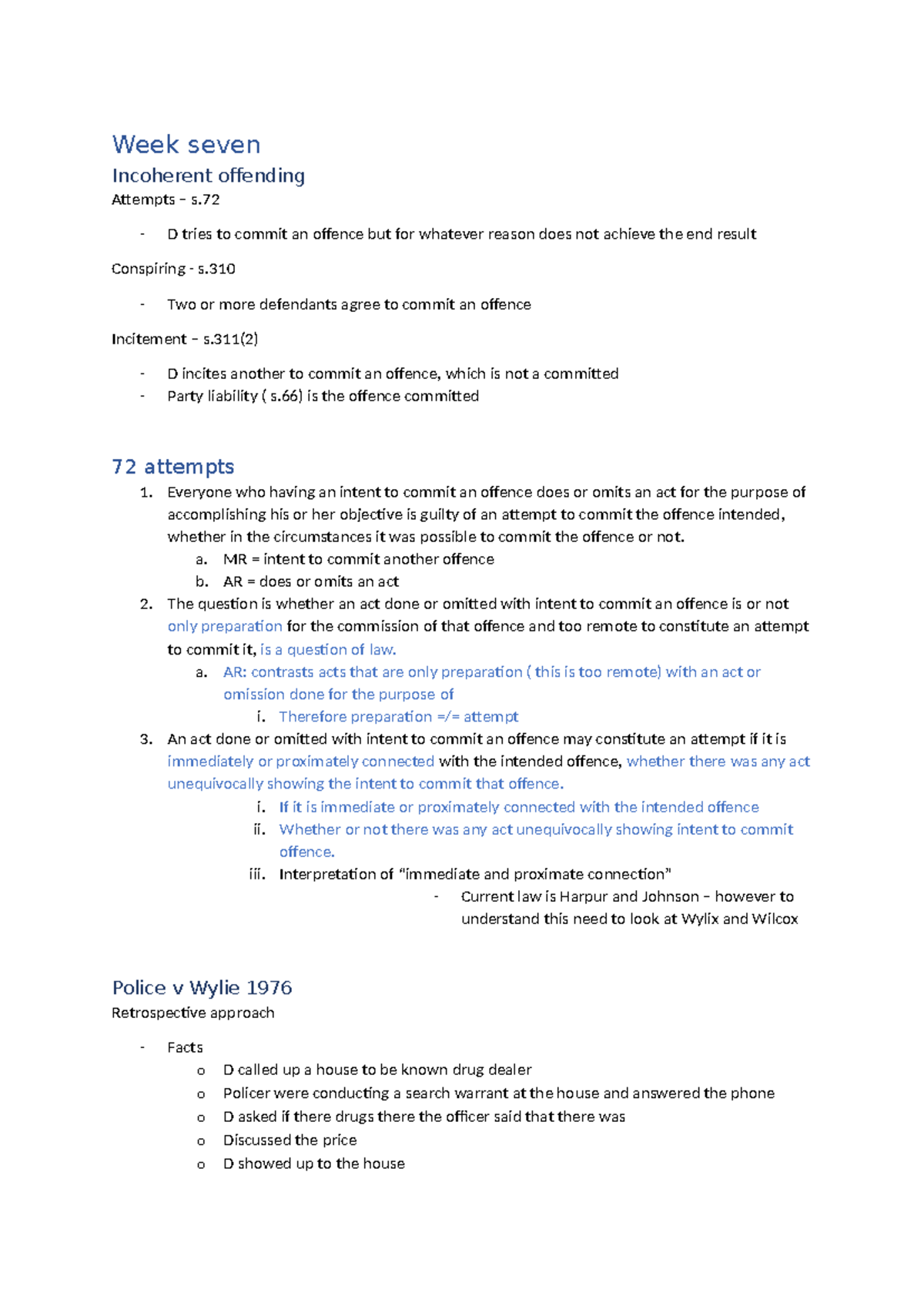 Crim tri 2 summary notes - Week seven Incoherent offending Attempts – s ...
