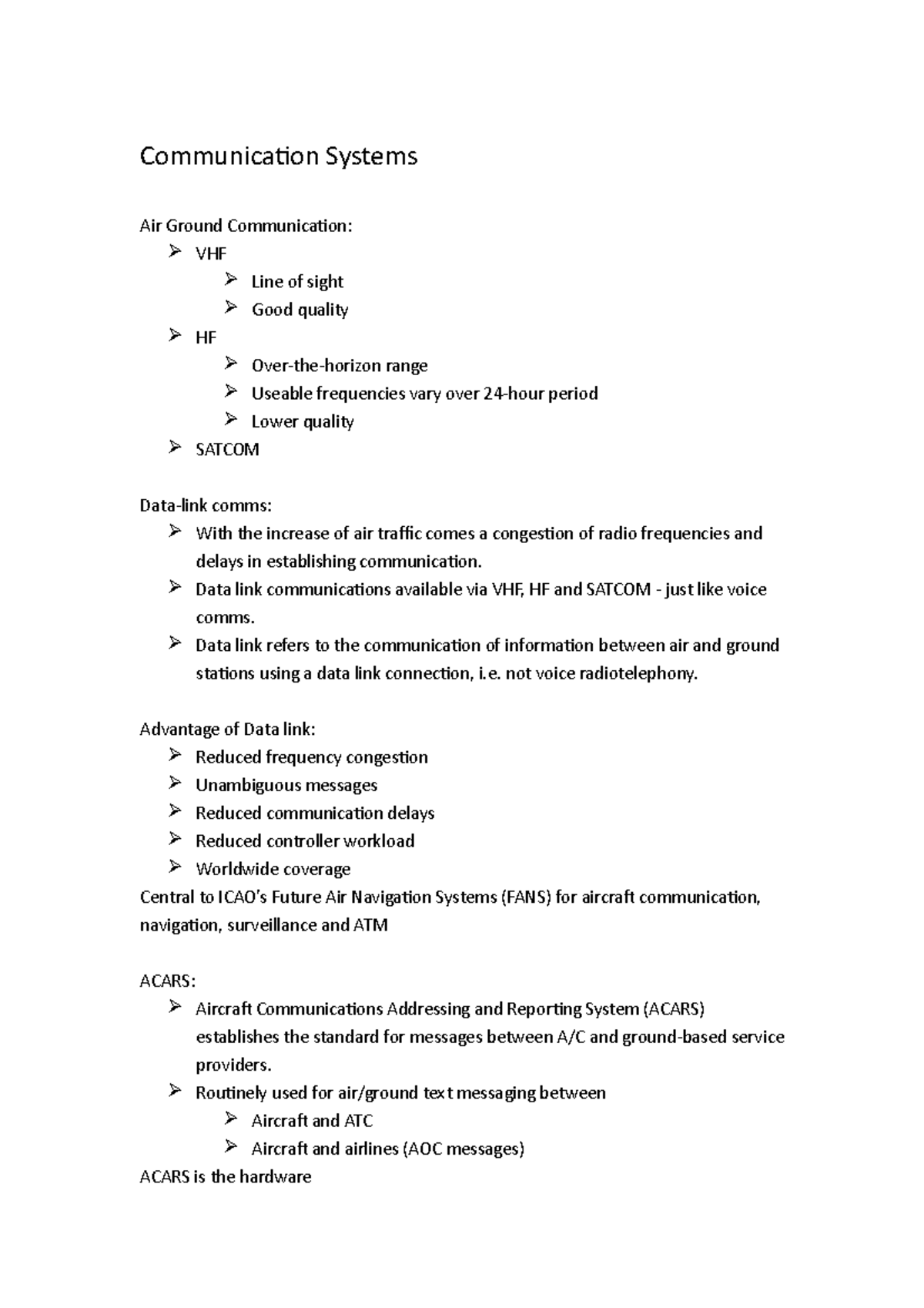 Communication Systems - Data link communications available via VHF, HF ...