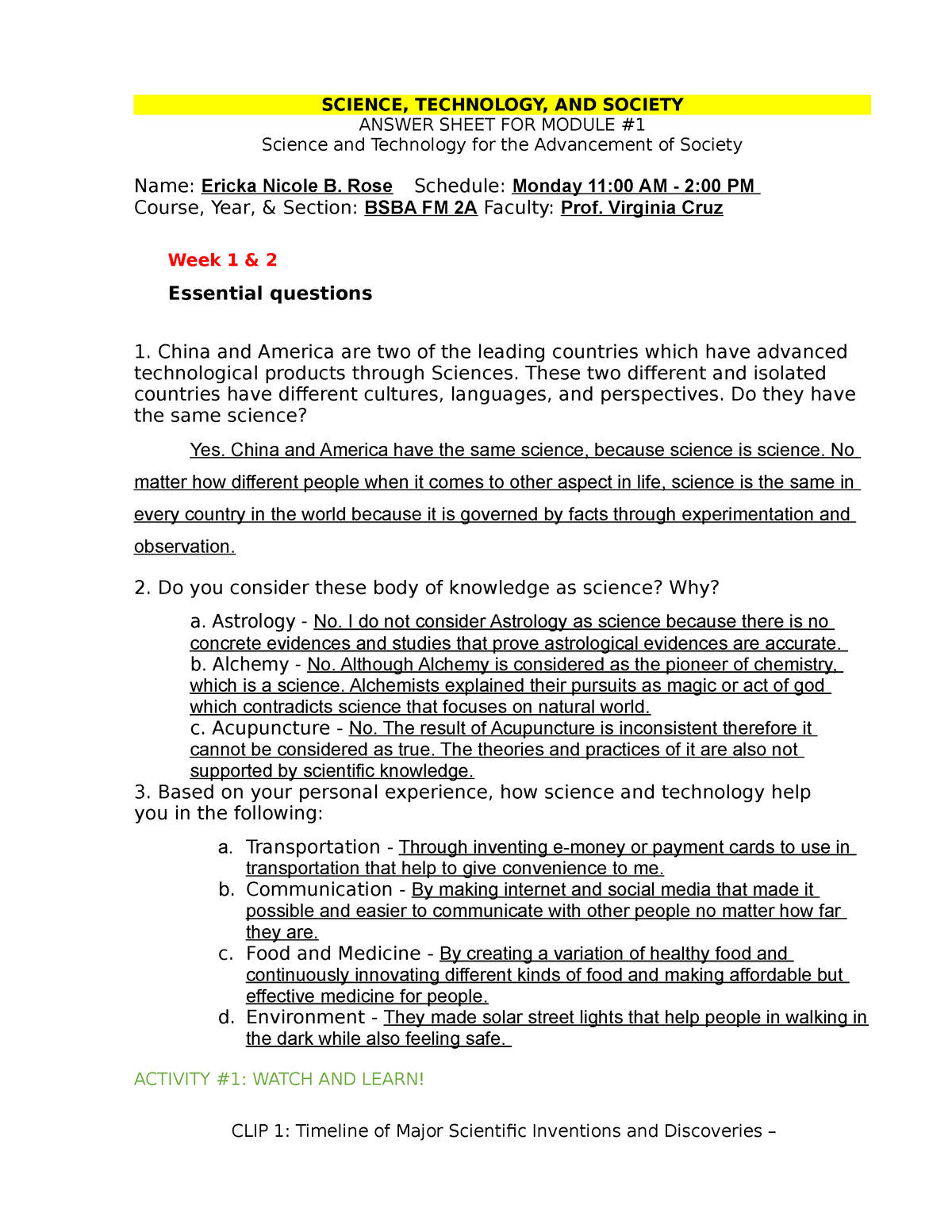 STS Module 1 Answer Sheet - SCIENCE, TECHNOLOGY, AND SOCIETY ANSWER ...