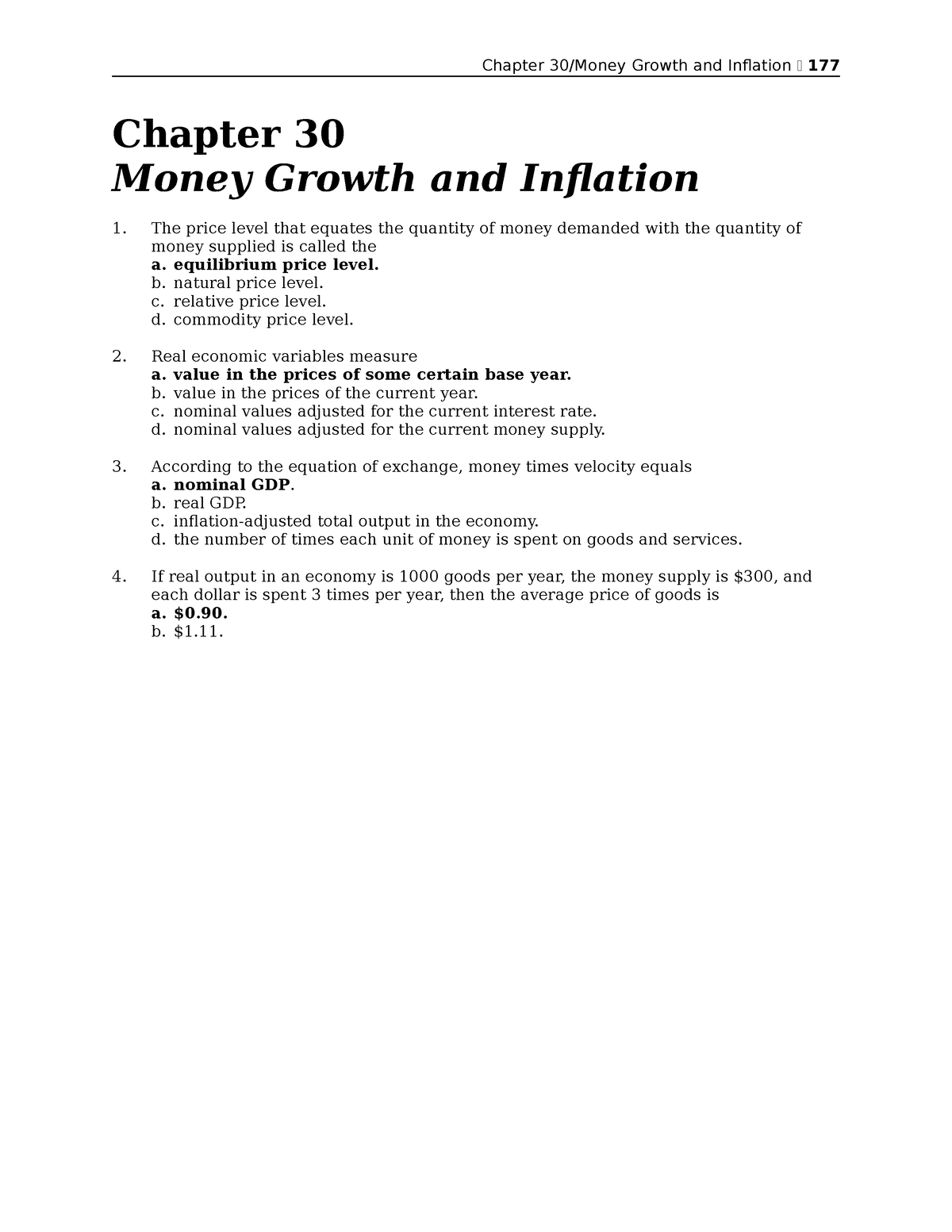 Chapter 30 - MANKIW - Chapter 30/Money Growth And Inflation 177 Chapter ...