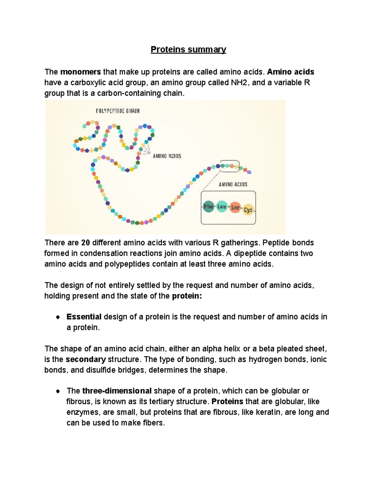 Proteins summary Proteins summary The monomers that make up proteins