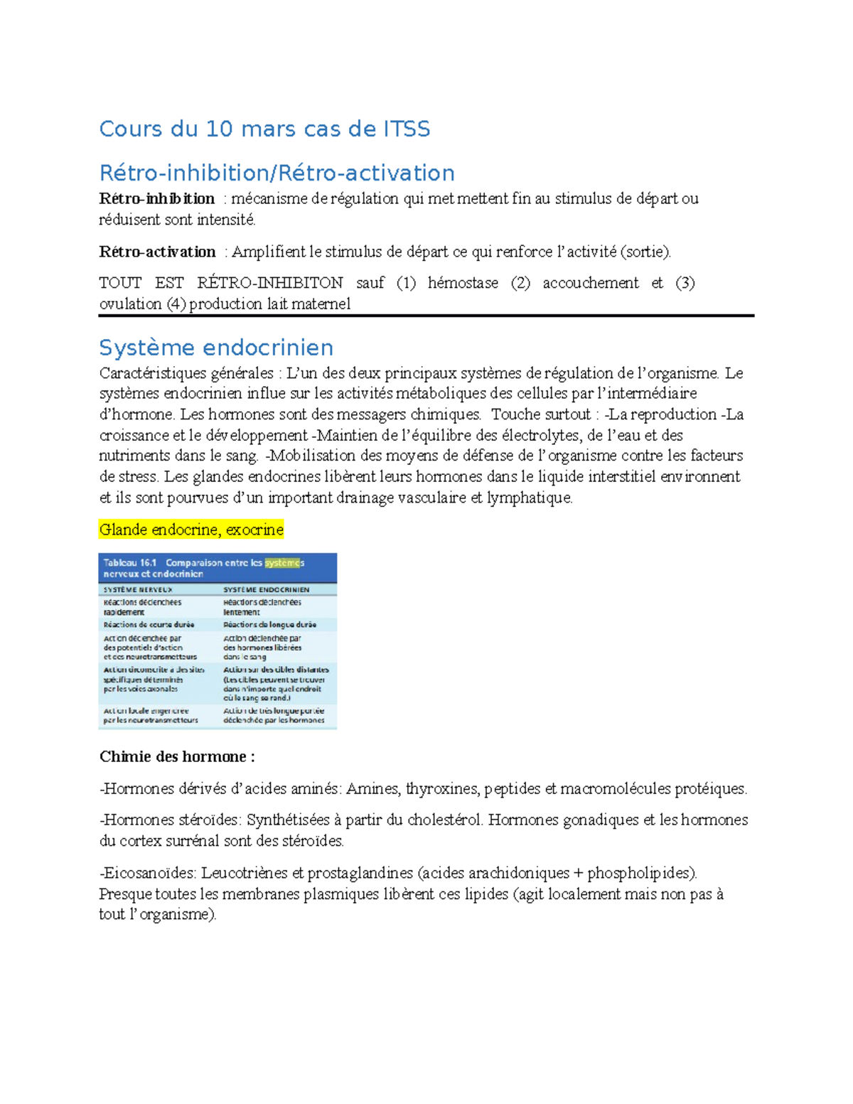 Bio partie 2 Prép exam Cours du 10 mars cas de ITSS Rétroinhibition/Rétroactivation Studocu