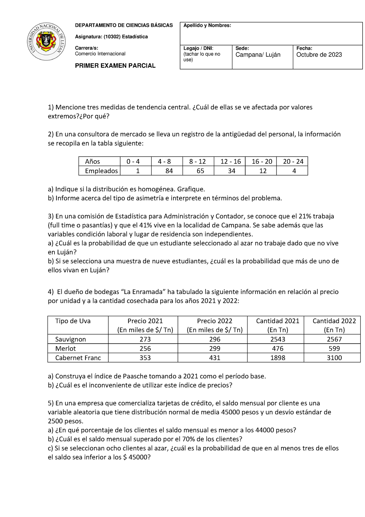 TEMA 1- 2023- Primer Examen Parcial- 10302- Comisiones 11 Y 22 ...