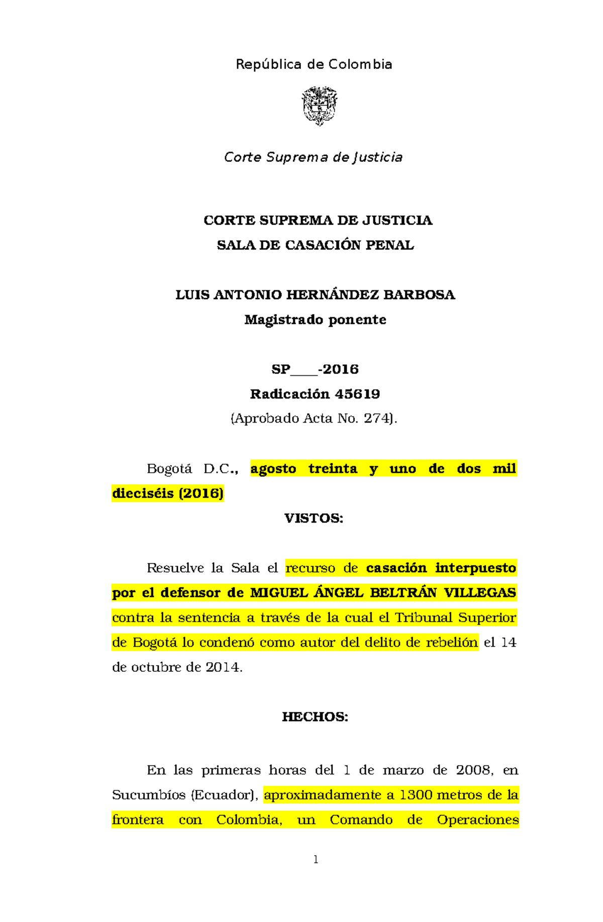 Casación 45619. CASA Rebelión Profesor. Absuelve. Cláusula Exclusión ...