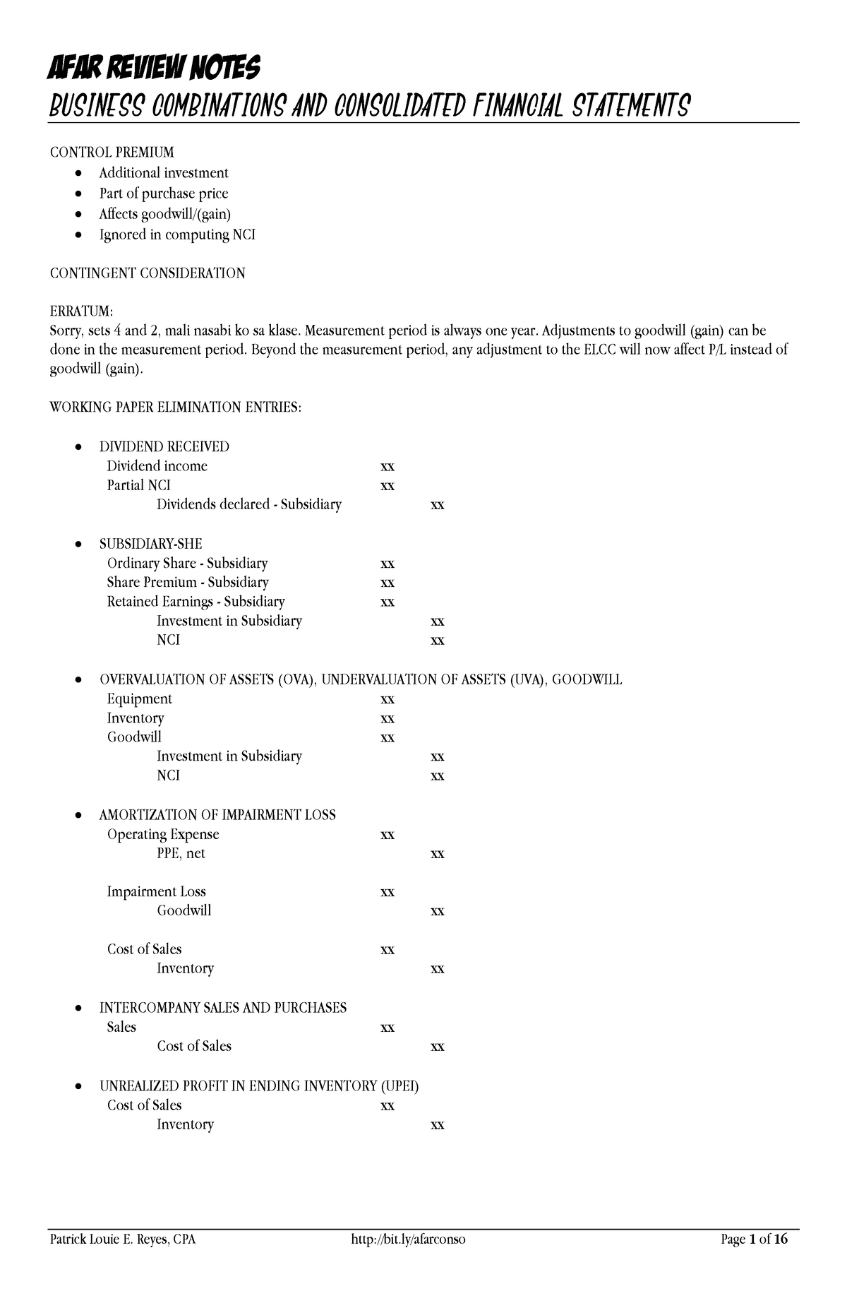 6 - Accounting Lectures, Notes, Student Lectures - AFAR REVIEW NOTES ...