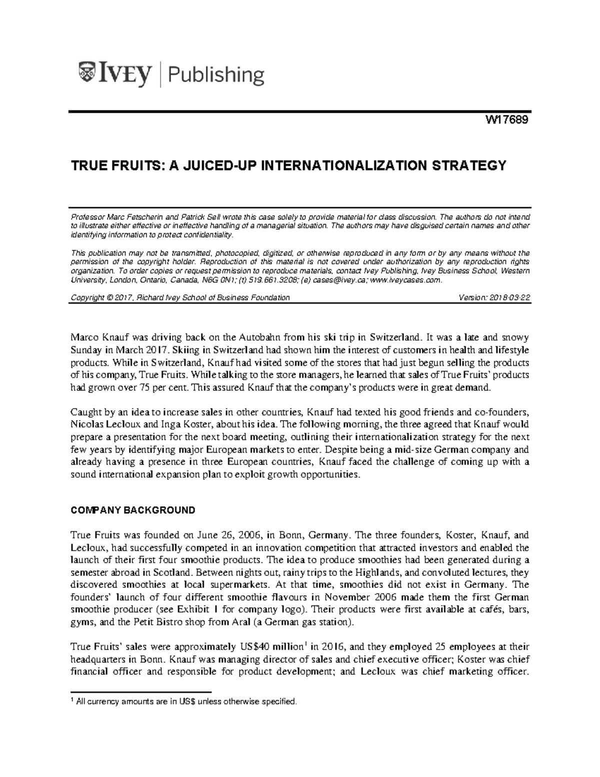 True Fruits Case Study HS 2022 W TRUE FRUITS A JUICEDUP