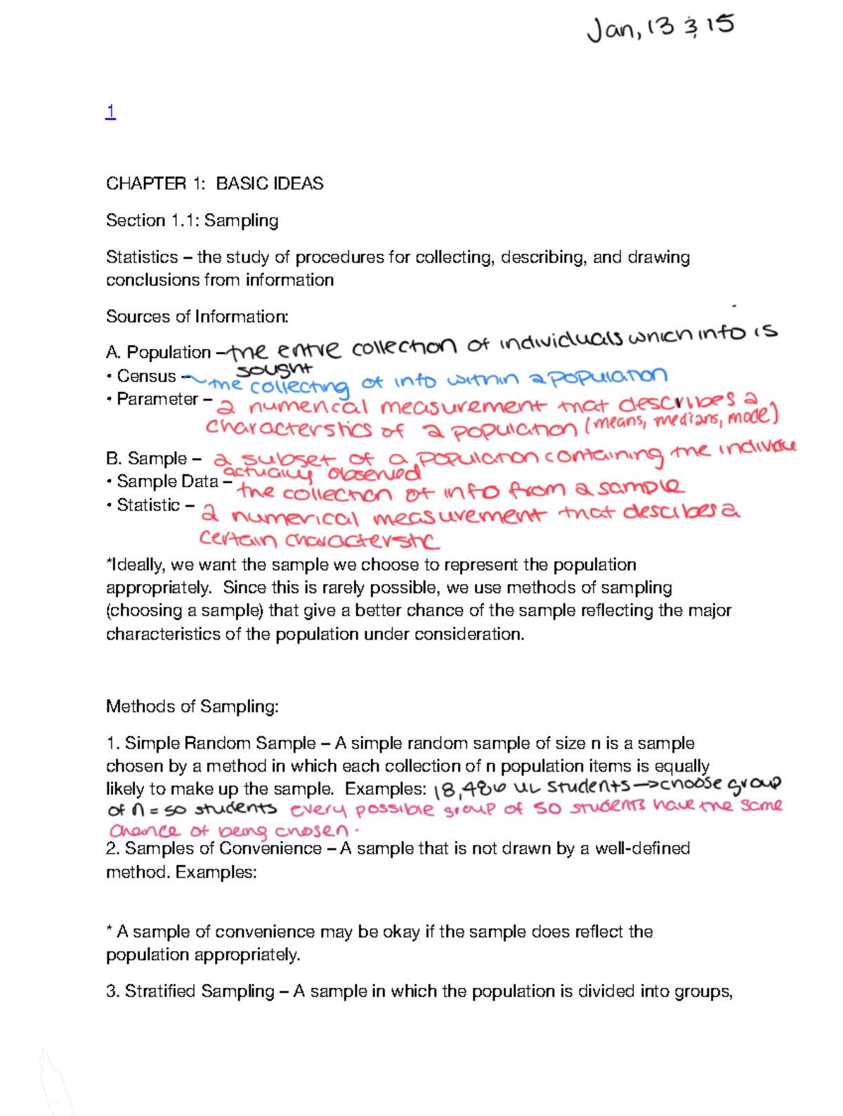 Chapter 1 Notes 2 - 1 CHAPTER 1: BASIC IDEAS Section 1: Sampling ...