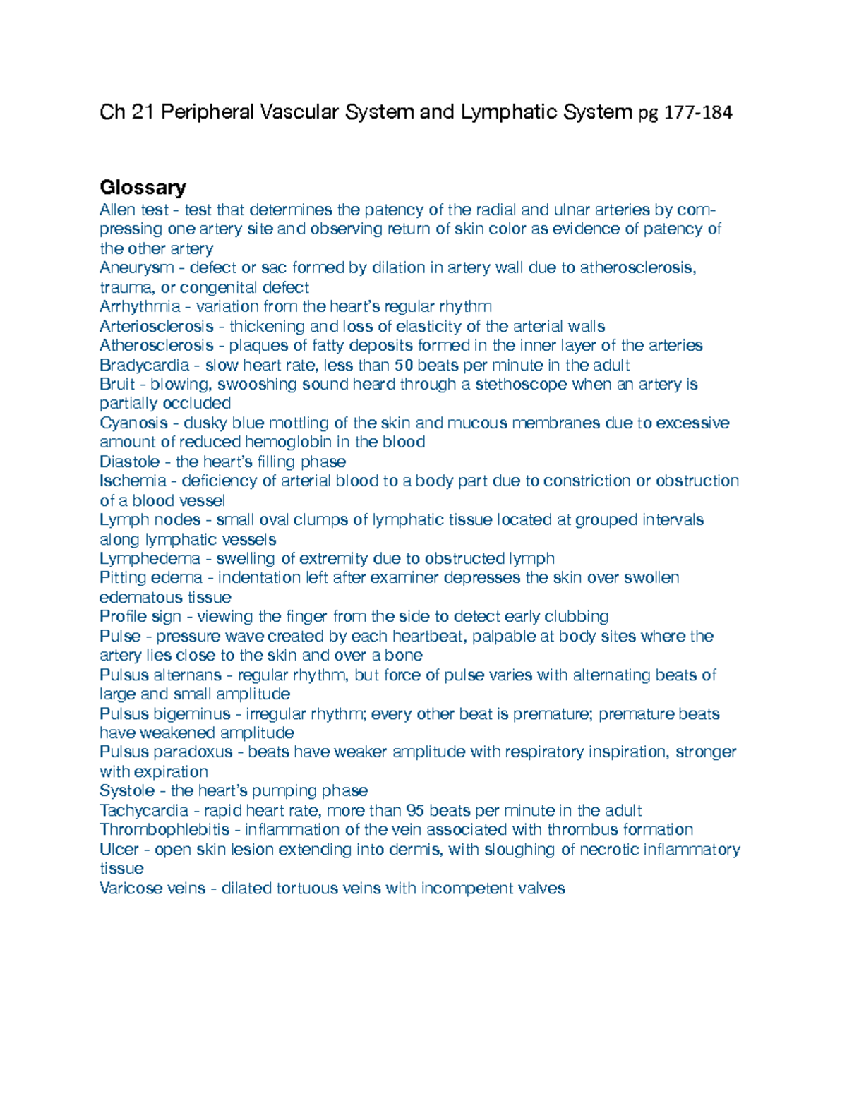 Ch 21 Week 3 HA2 PDF - workbook - Ch 21 Peripheral Vascular System and ...