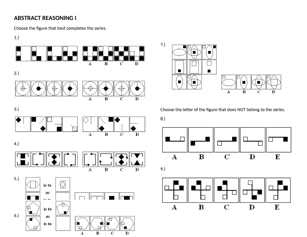 Reasoning Practice Test - ABSTRACT REASONING I Choose the figure that ...