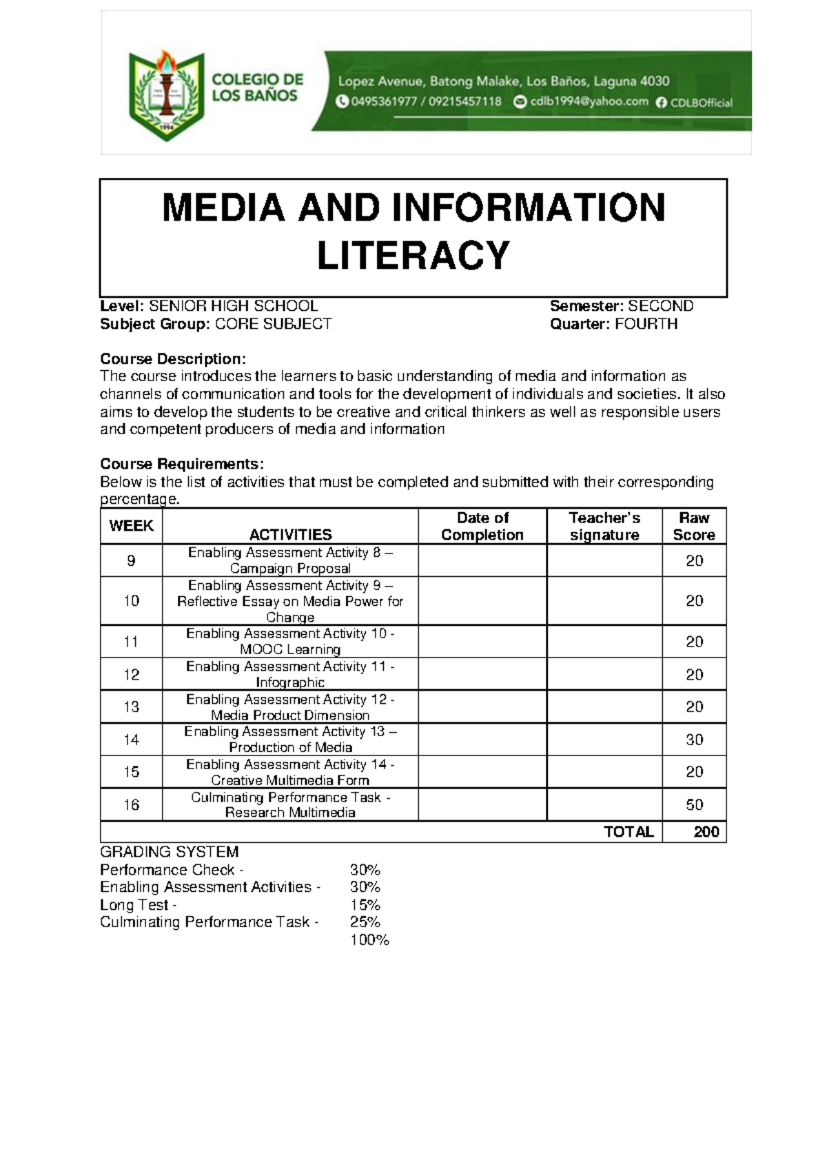 Final MIL- Quarter-4-2023 - Level: SENIOR HIGH SCHOOL Semester: SECOND ...