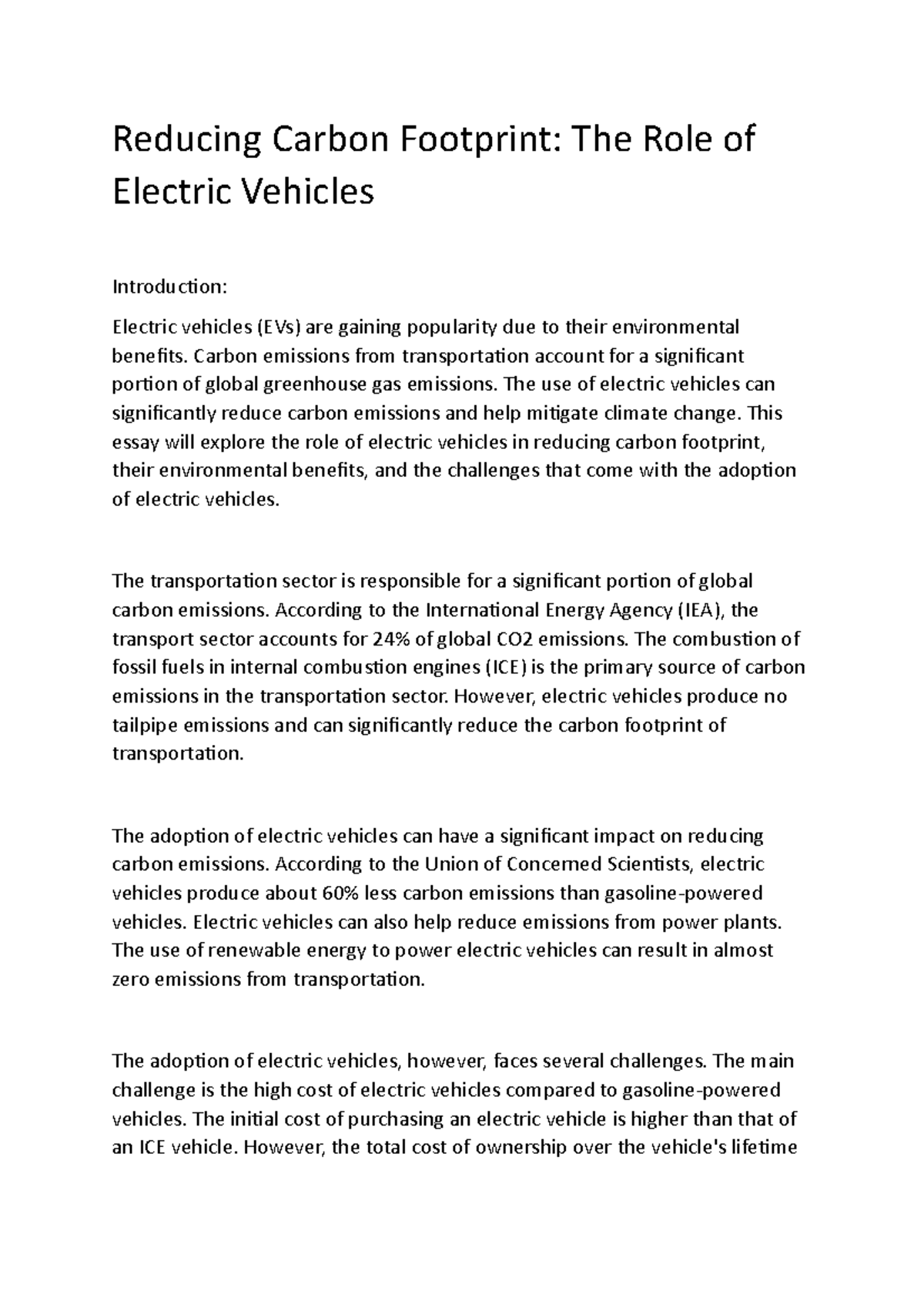 Reducing Carbon Footprint, The Role of Electric Vehicles - Reducing ...