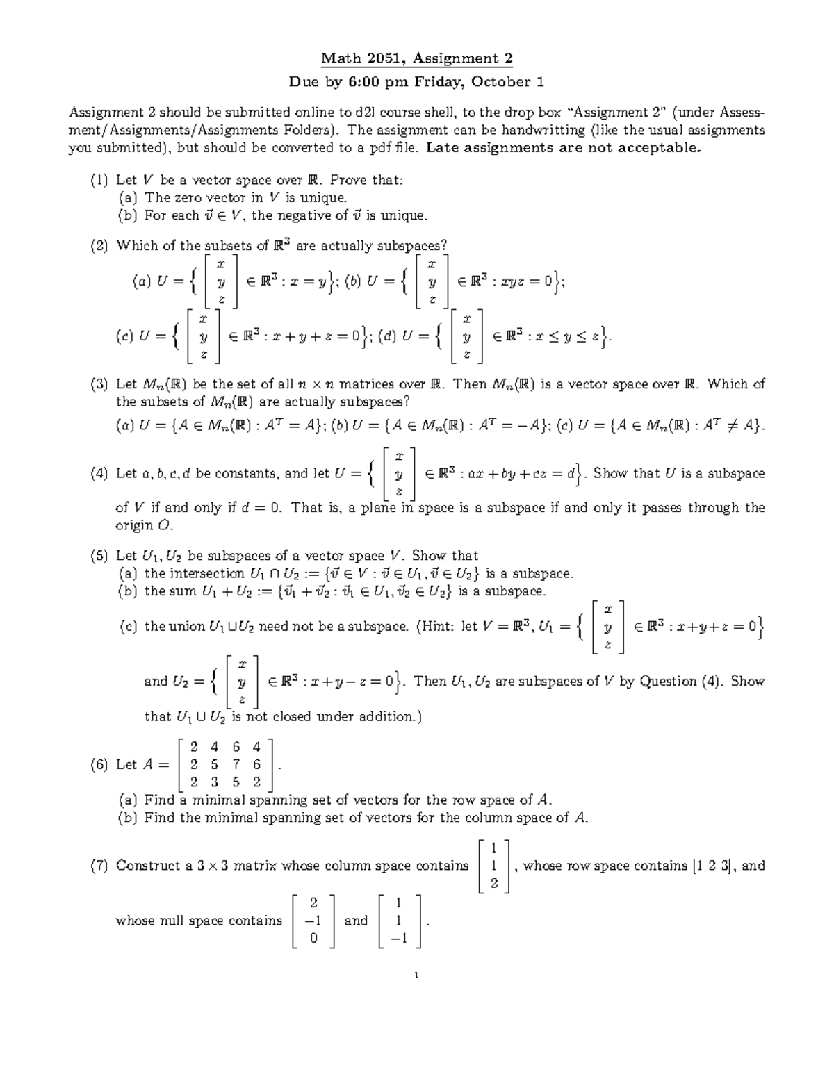 Assignment 2 - Practice materials for calculus 3. - Math 2051 ...