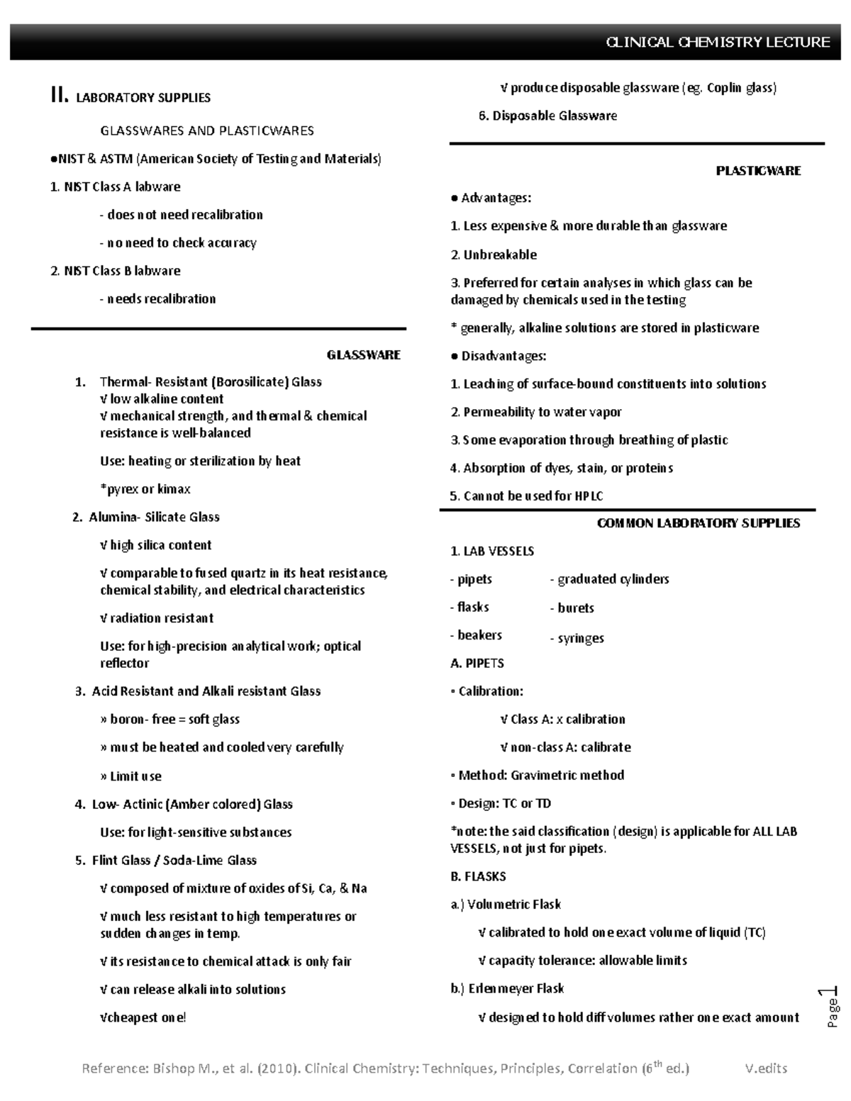 Lab Supplies in CC1 Page 1 II. LABORATORY SUPPLIES GLASSWARES AND PLASTICWARES NIST & ASTM