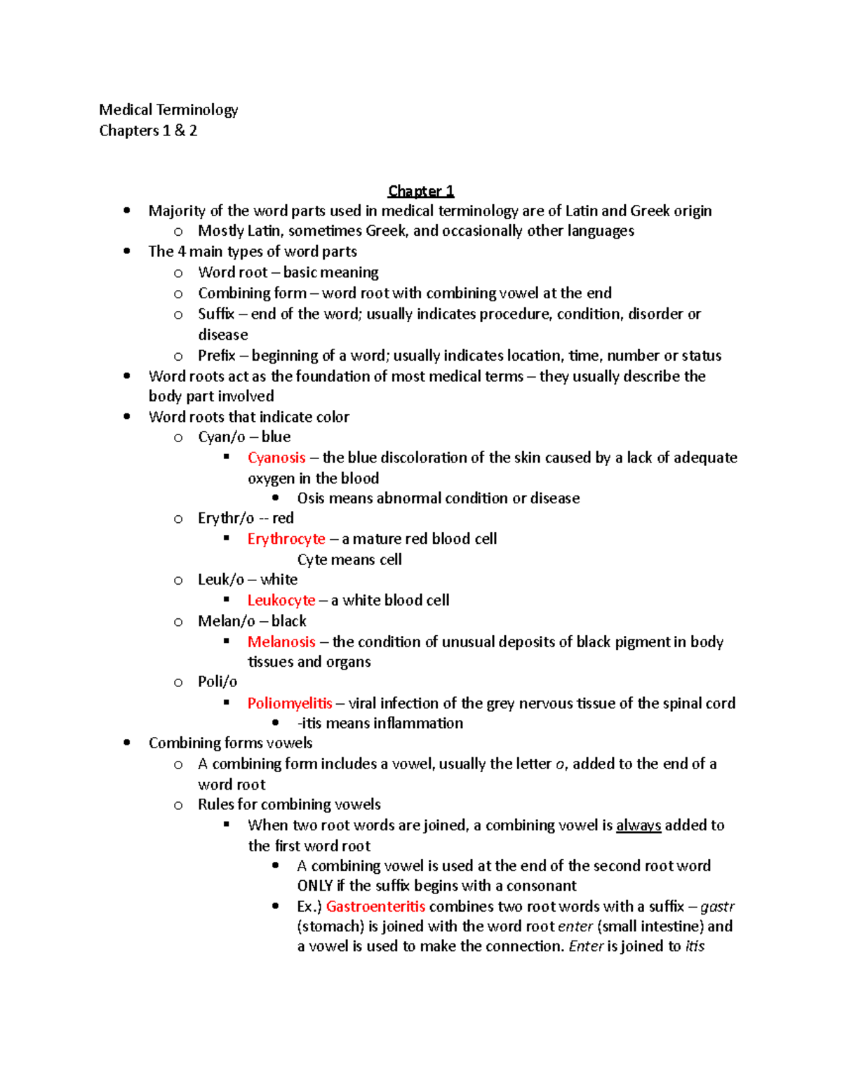 Medical Terminology - Med terms - Medical Terminology Chapters 1 & 2 ...