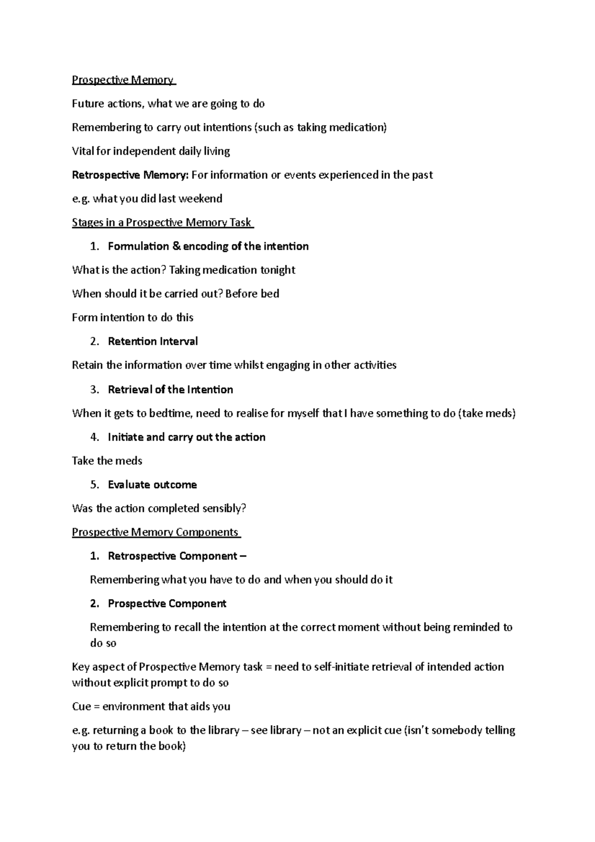 Overview of Prospective Memory - Prospective Memory Future actions ...