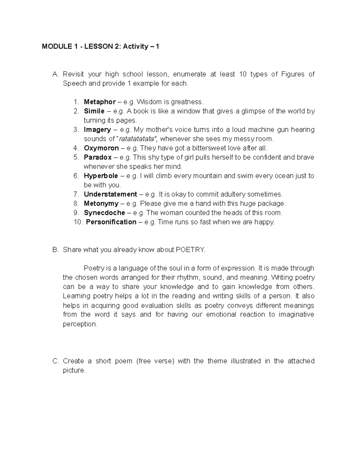 M1 L2 Activity 1 - Lit10 - Module 1, Lesson 2 - Module 1 - Lesson 2 