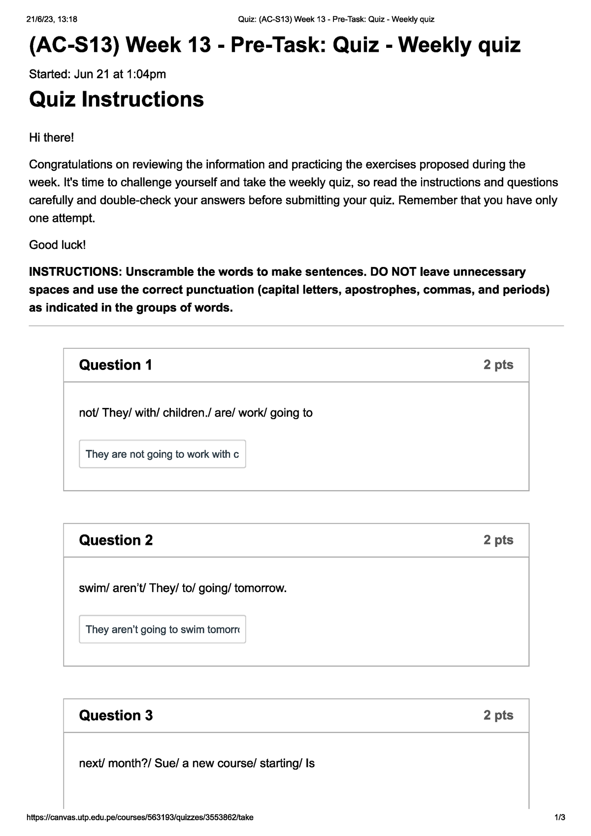 (AC-S13) Week 13 - Pre-Task Quiz - Weekly Quiz - Ingles IV - Studocu