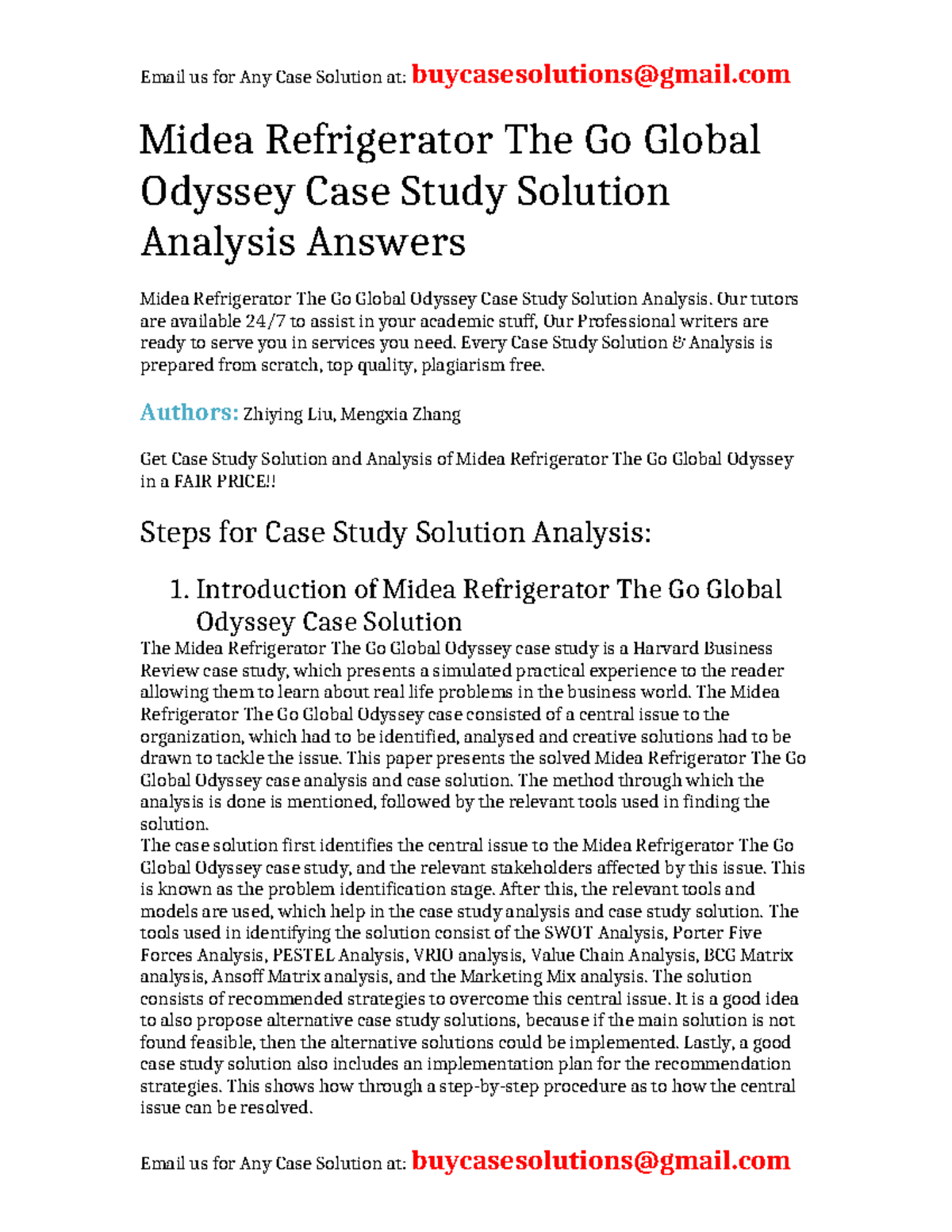 Case Solution Midea Refrigerator The Go Global Odyssey - Midea ...