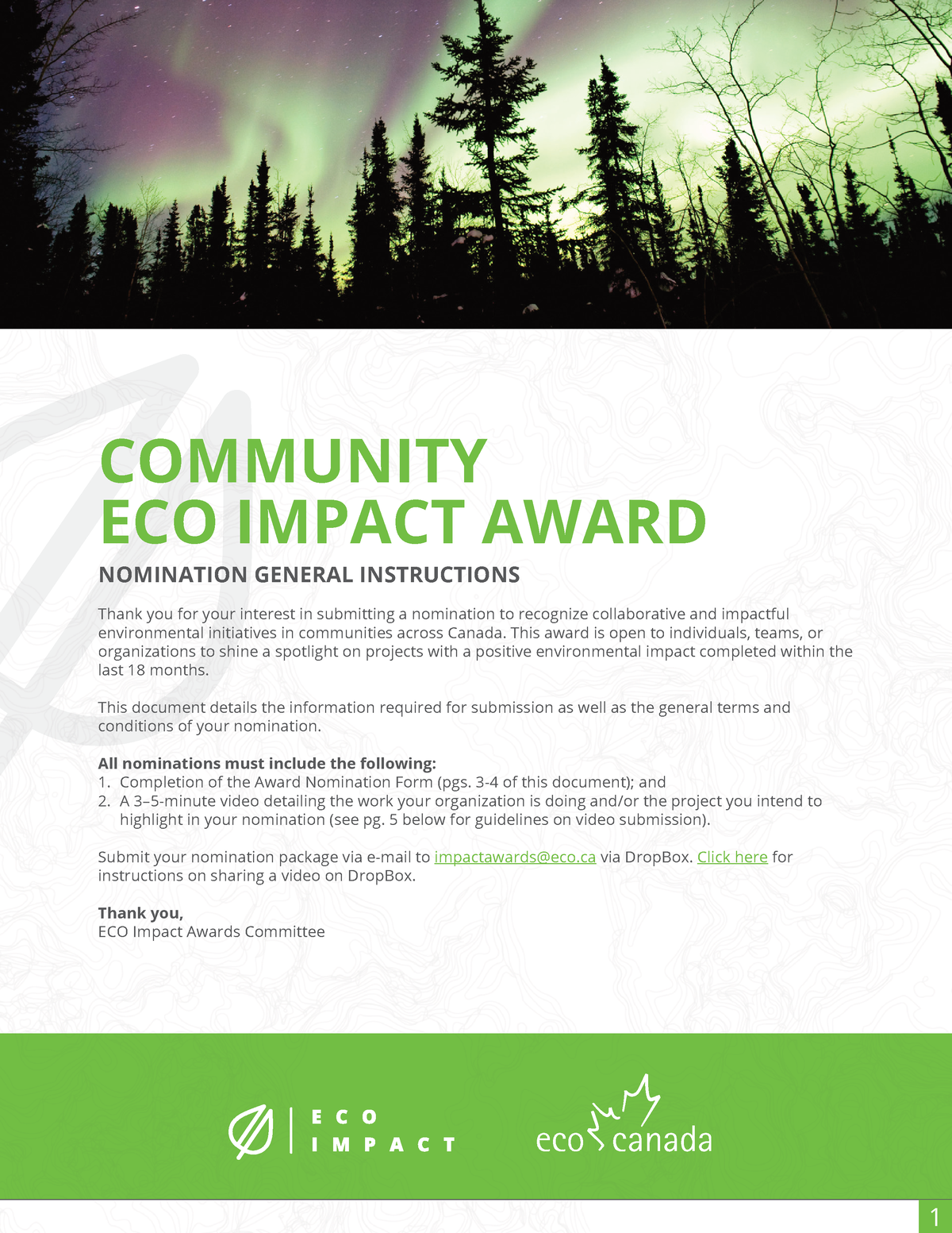 Community Impact Nomination Form 2 Community Eco Impact Award Nomination General Instructions