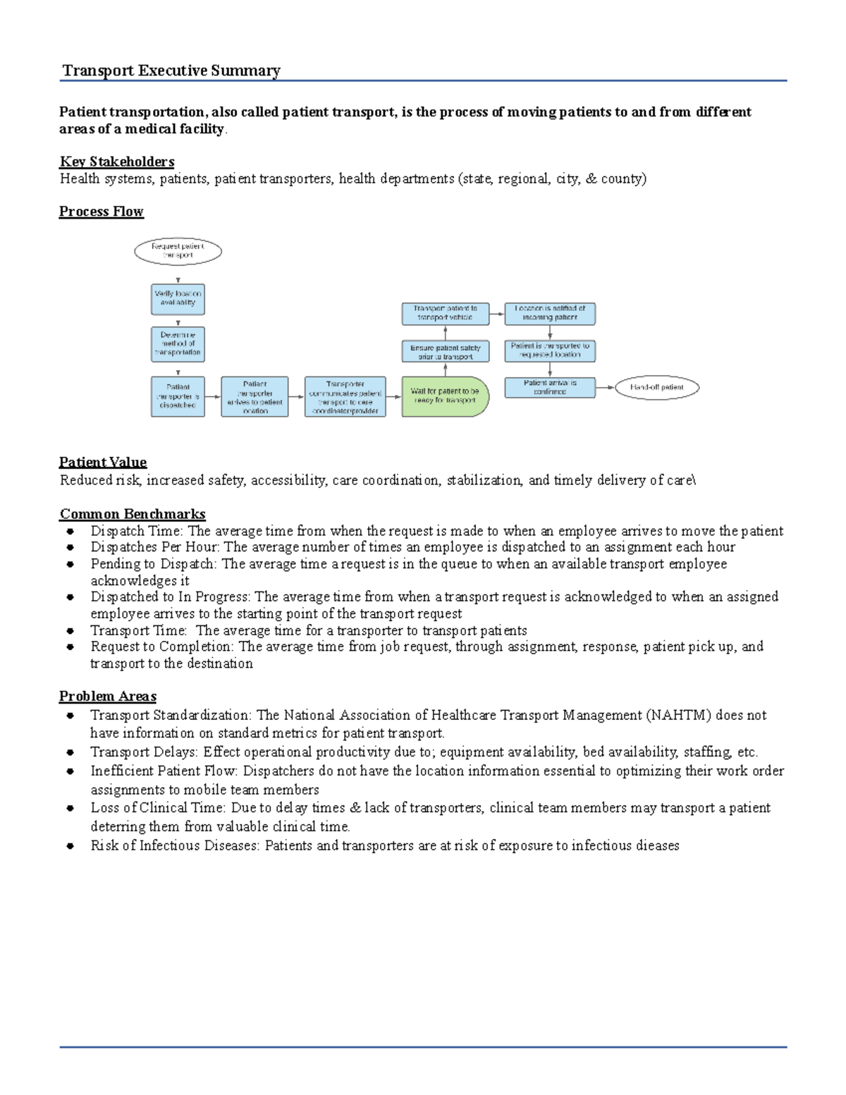 Service Line Transport - refefre Transport Executive Summary Patient ...