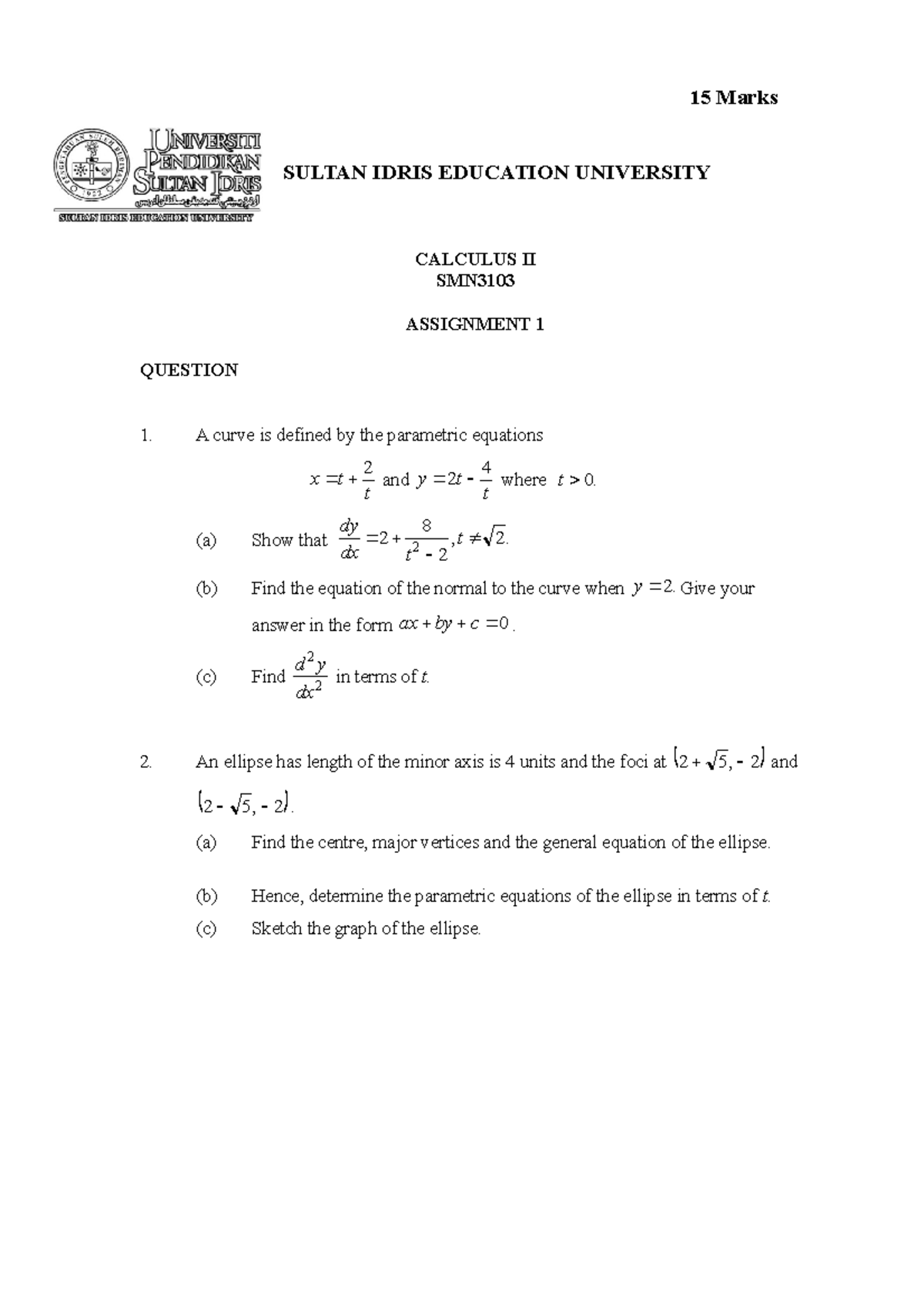 Assignment 1 Semester 2 A212 - 15 Marks SULTAN IDRIS EDUCATION ...