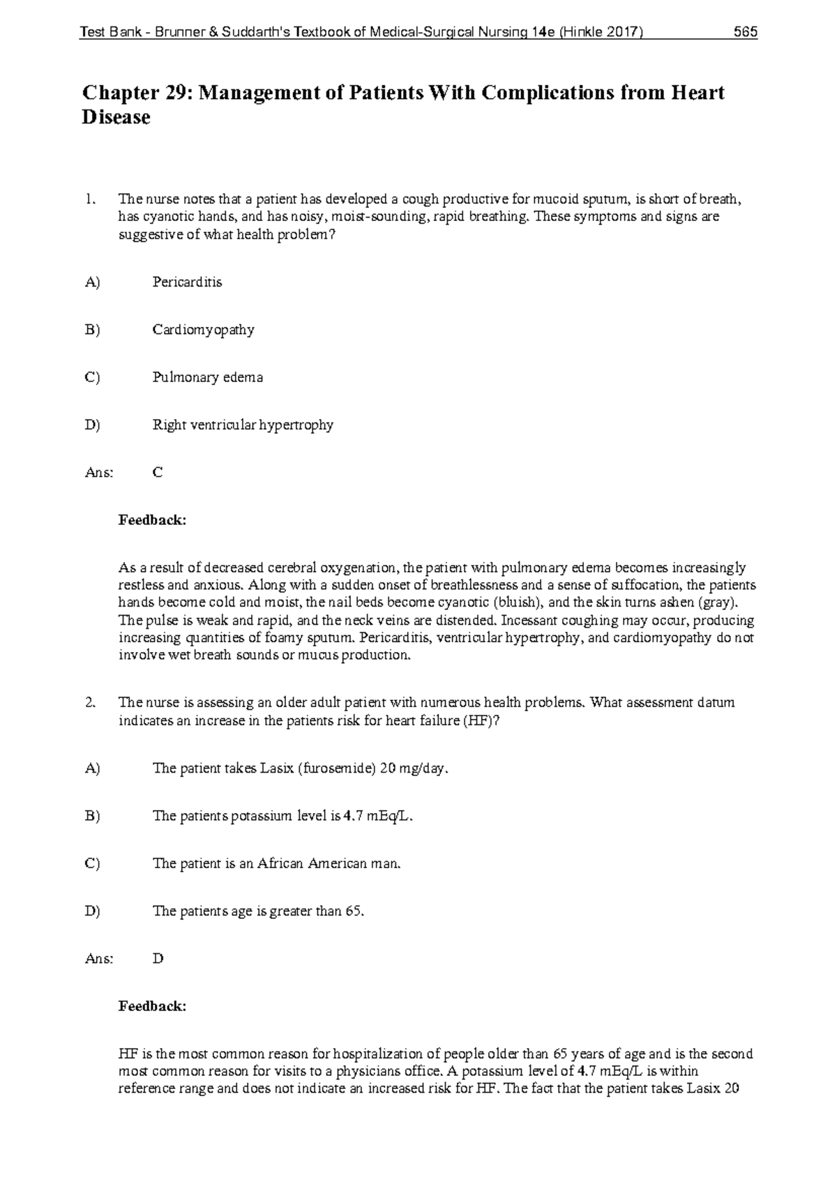 Test Bank - Brunner Suddarth’s Textbook Of Medical-Surgical Nursing ...