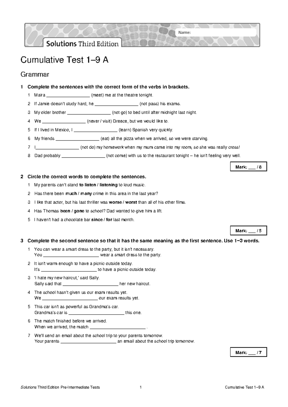 Sol3e Preint Cumulative Test Units 1 9 A Cumulative Test 1 9 A