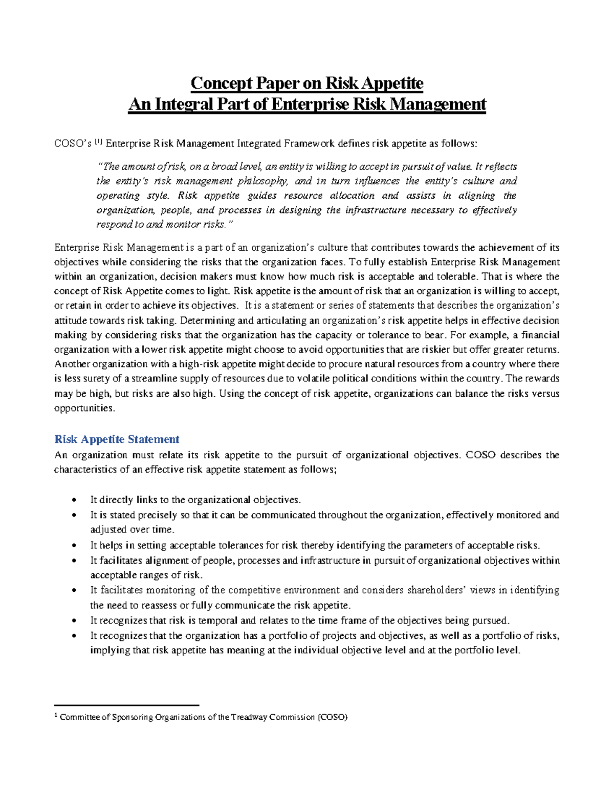 Risk Appetite Concept paper final 11 - Concept Paper on Risk Appetite ...