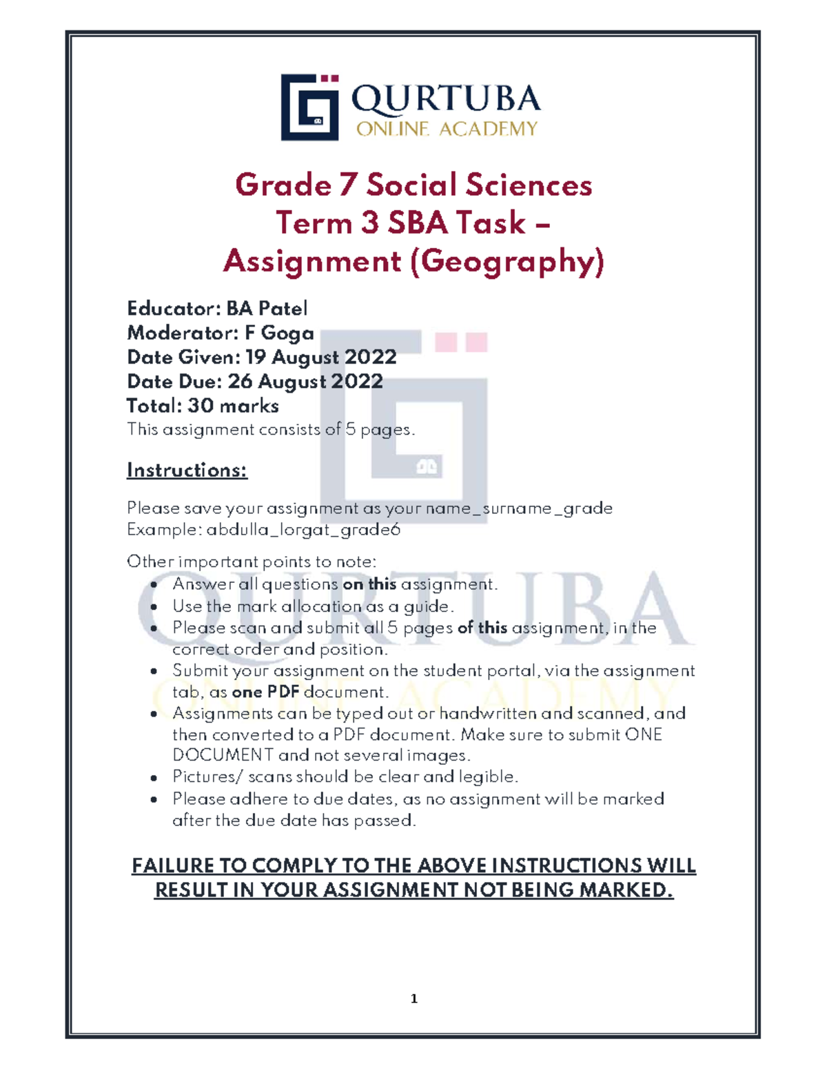 T3 SS Assignment - notes for ems - Grade 7 Social Sciences Term 3 SBA ...