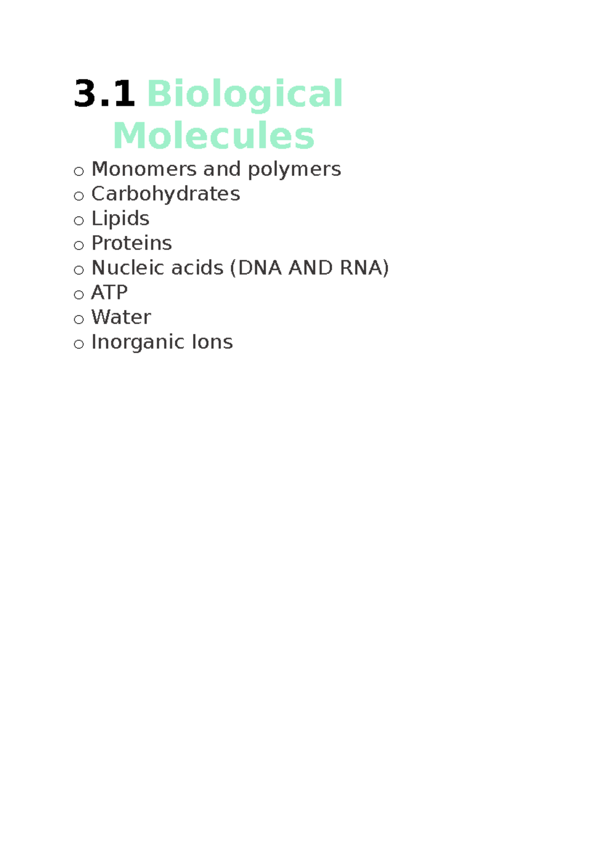 Biological topics - 3 Biological Molecules o Monomers and polymers o ...