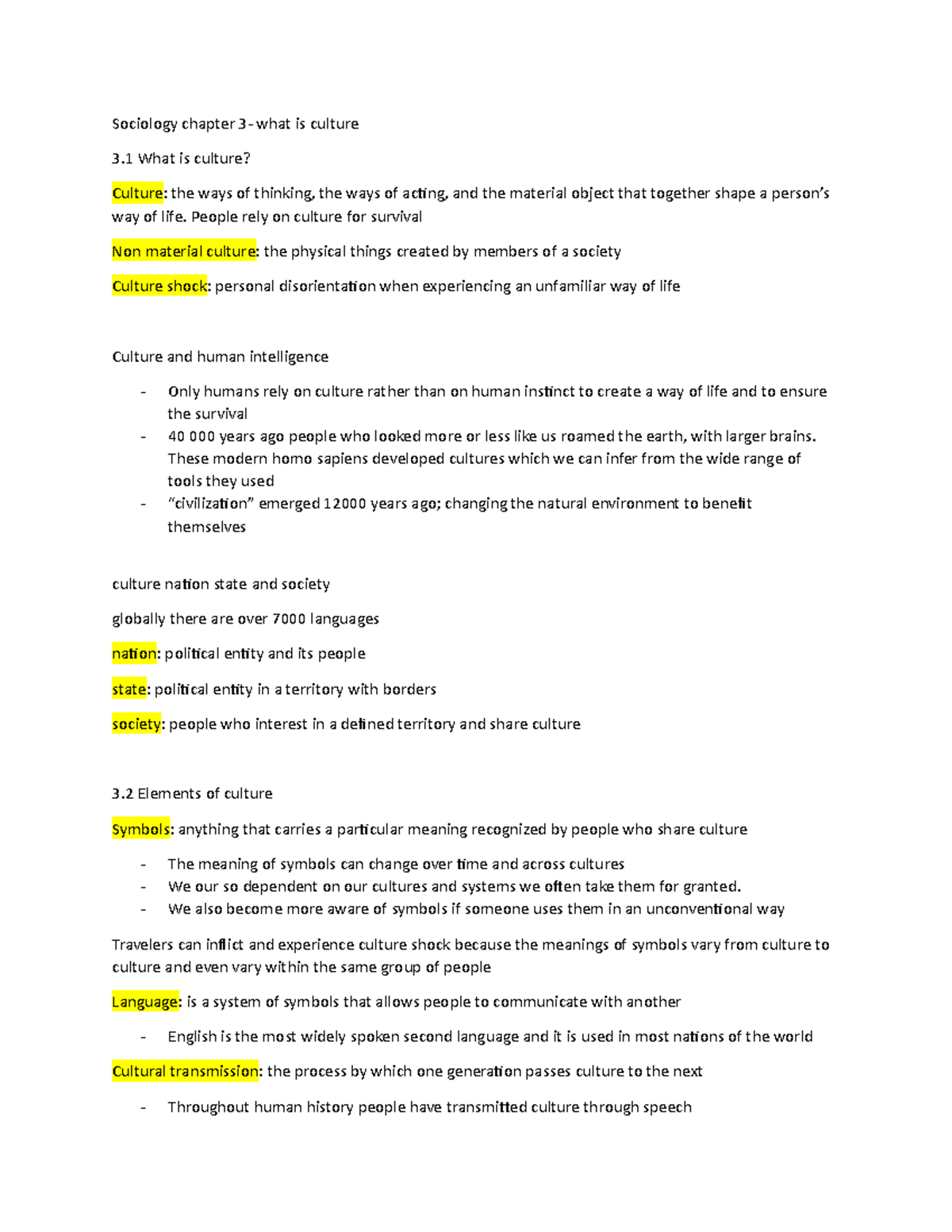 Chapter 3- Culture - Lecture Notes - Sociology Chapter 3- What Is ...