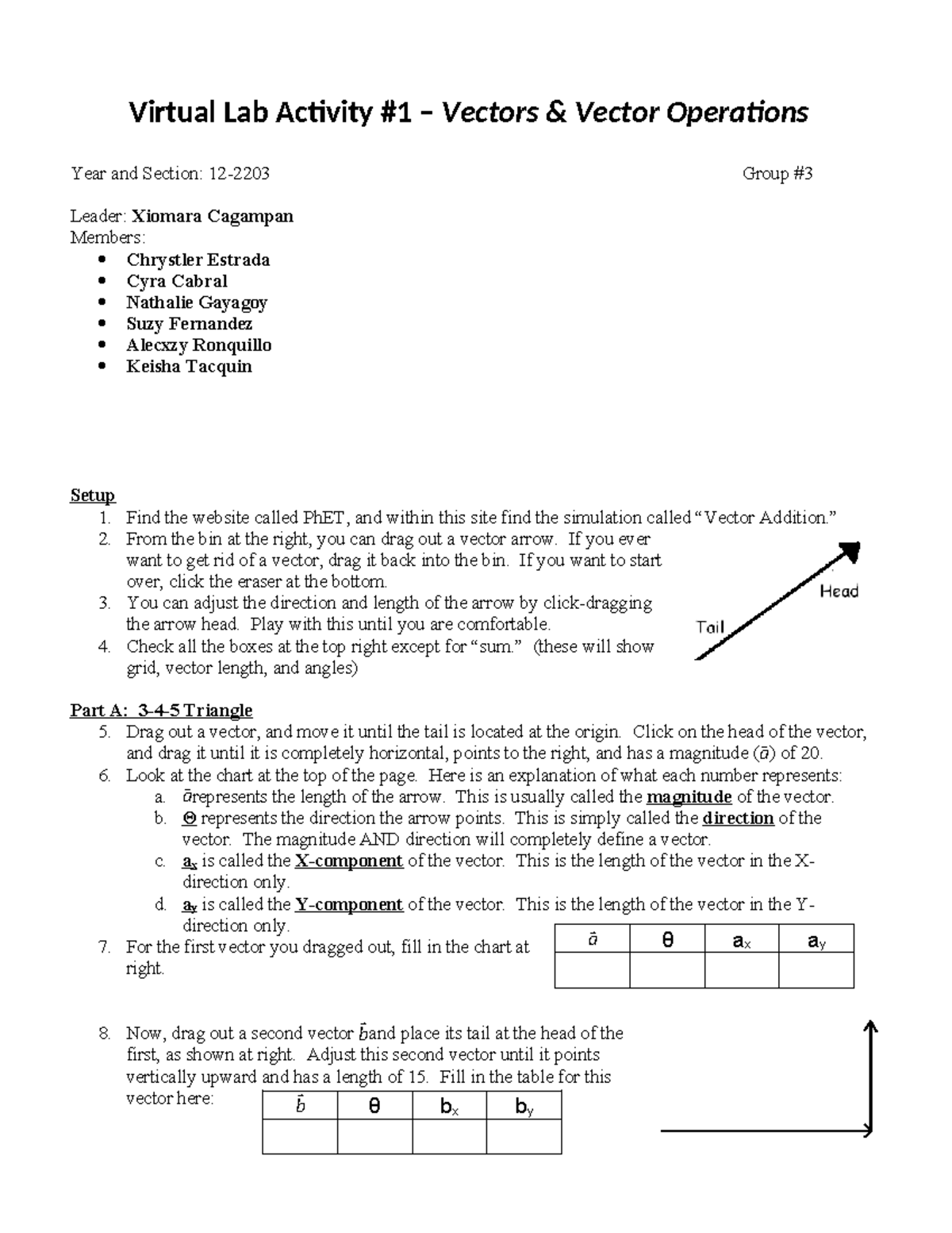 Vectors and Vector Addition Virtual Lab Virtual Lab Activity 1