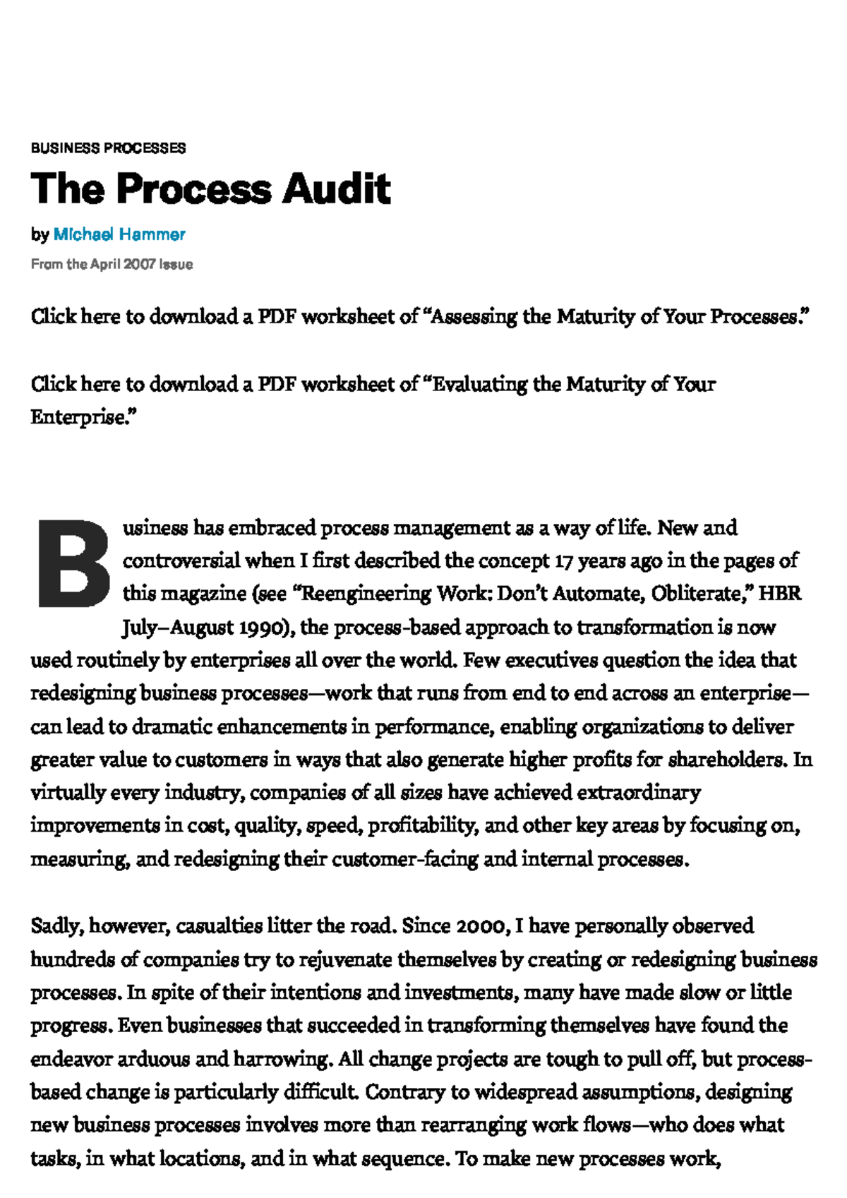 The Process Audit The Process Audit - BUSINESS PROCESSES The Process ...