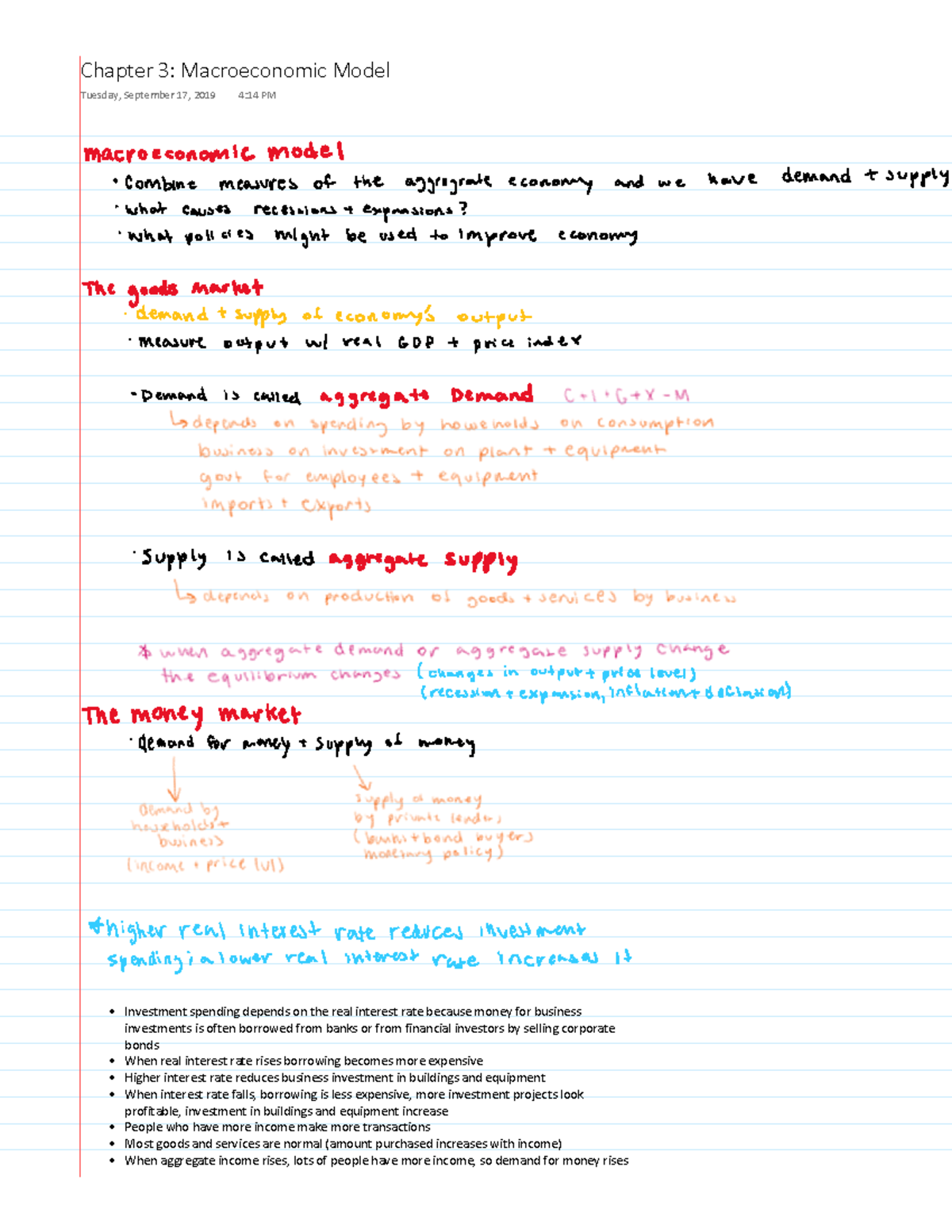 Chapter 3 notes - /ŶǀĞƐƚŵĞŶƚ ƐƉĞŶĚŝŶŐ ĚĞƉĞŶĚƐ ŽŶ ƚŚĞ ƌĞĂů ŝŶƚĞƌĞƐƚ ƌĂƚĞ ...