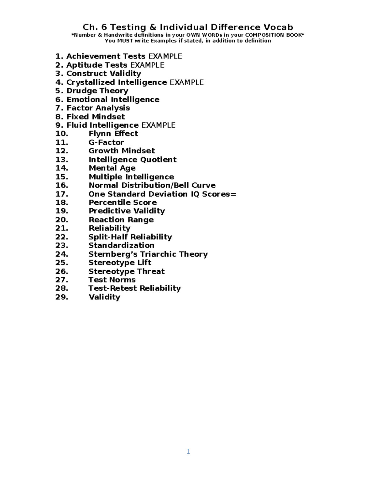 Chapter+6+Intelligence+Vocab+List+Examples - Ch. 6 Testing & Individual ...