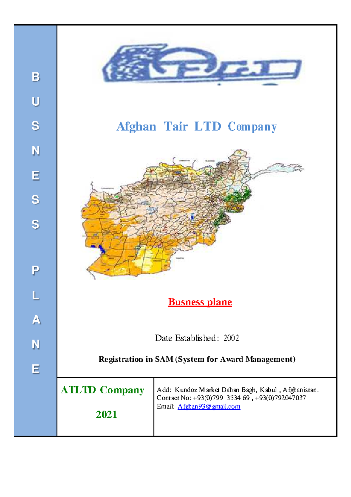 Update Afghan Tair Business plan - B U S N E S S P L A N E Afghan Tair ...