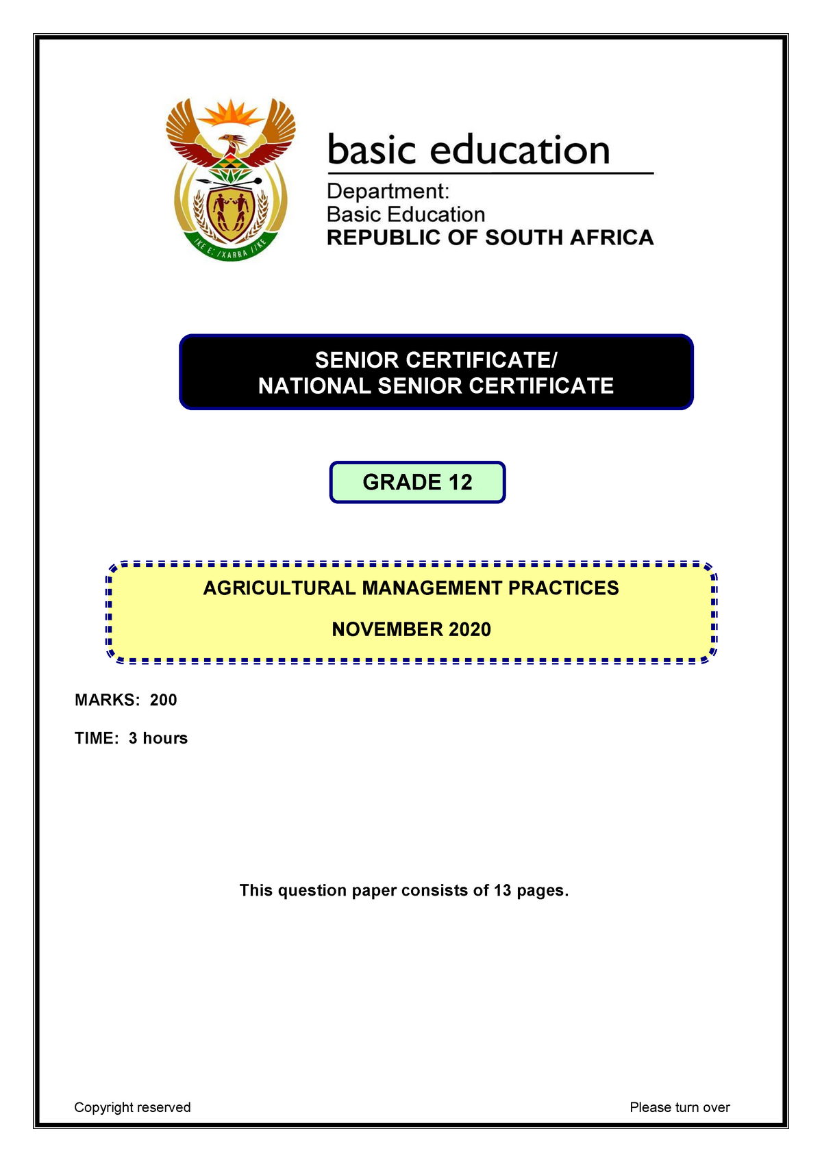 Agricultural Management Practices Nov 2020 Eng - MARKS: 200 TIME: 3 ...