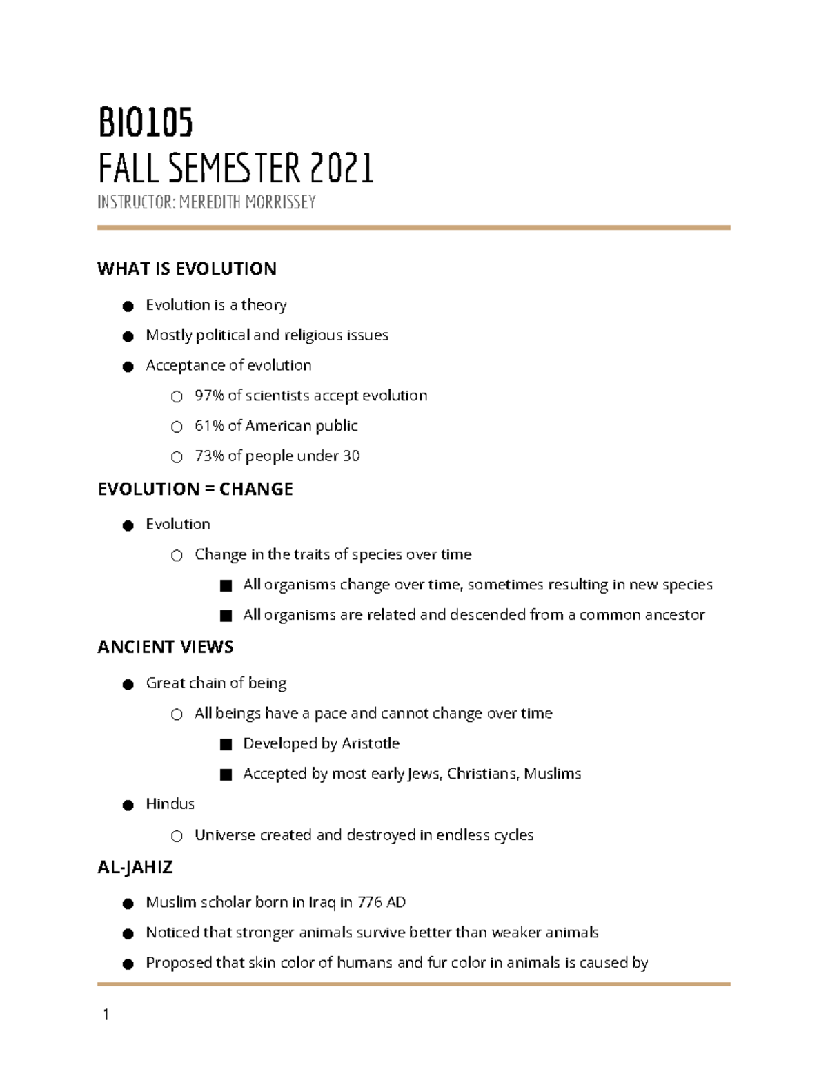 10. Evidence of Evolution - BIO FALL SEMESTER 2021 INSTRUCTOR: MEREDITH ...