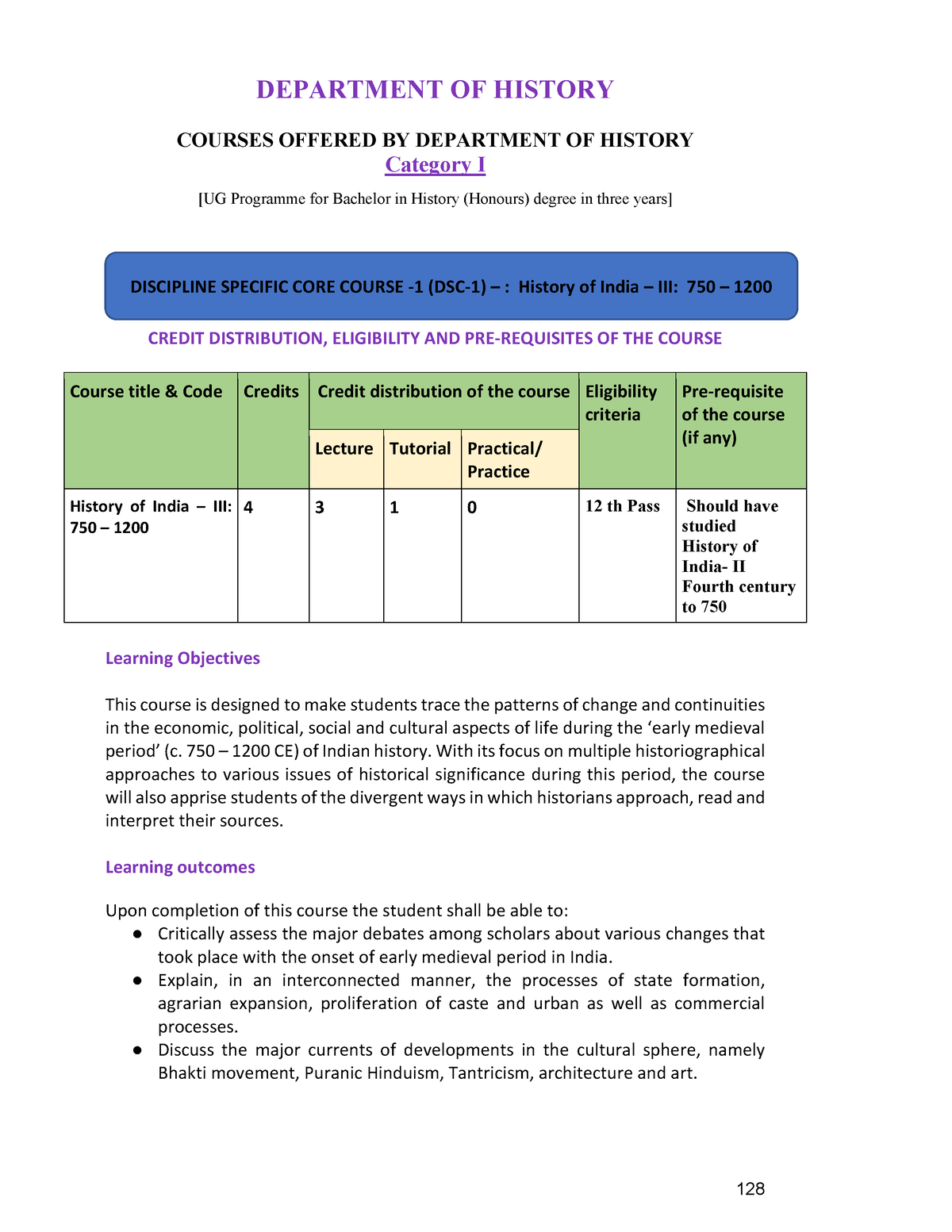 Semester 3 Syllabus - DEPARTMENT OF HISTORY COURSES OFFERED BY ...