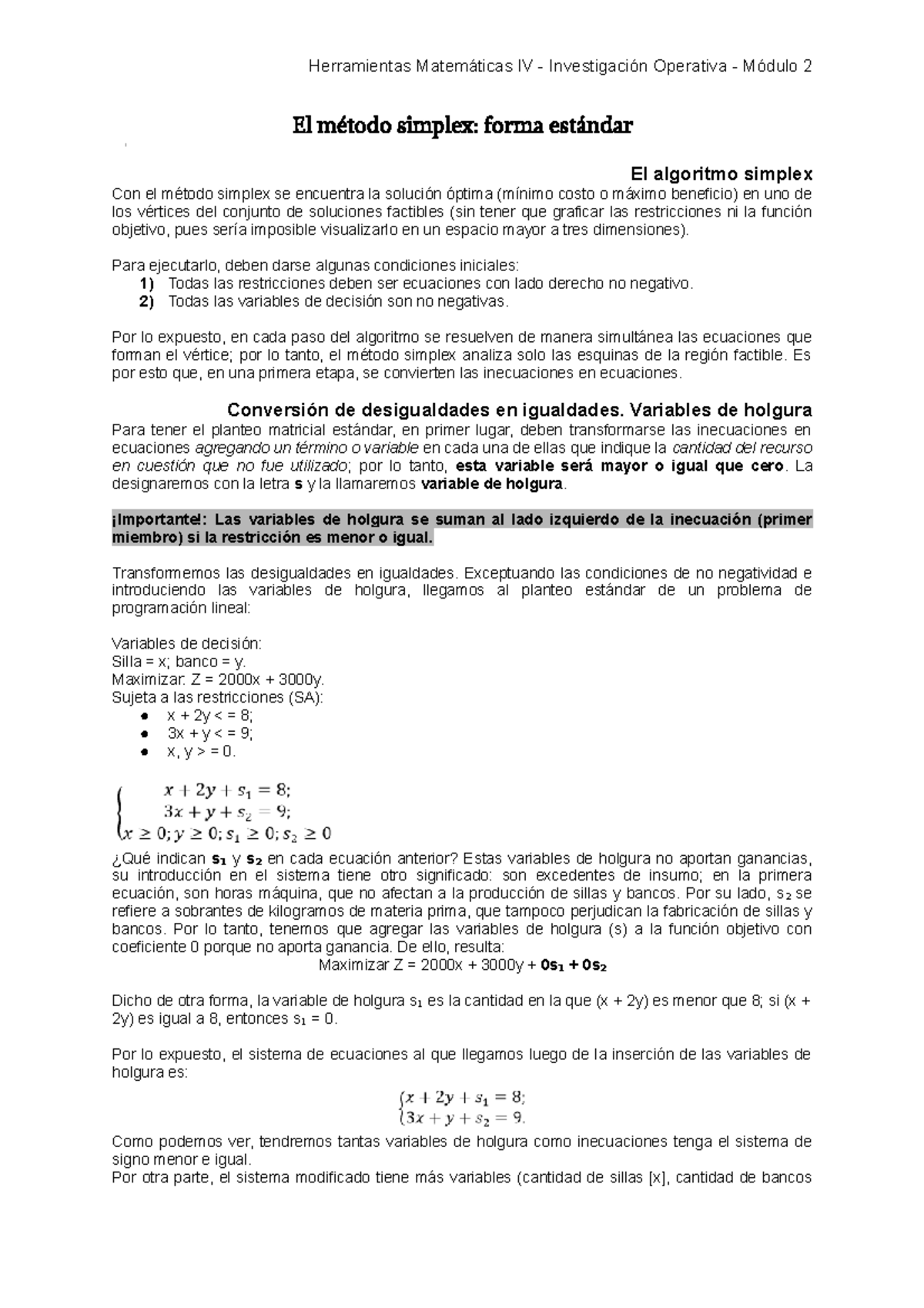 Herramientas Matemáticas IV - Investigación Operativa - Módulo 2 - El ...