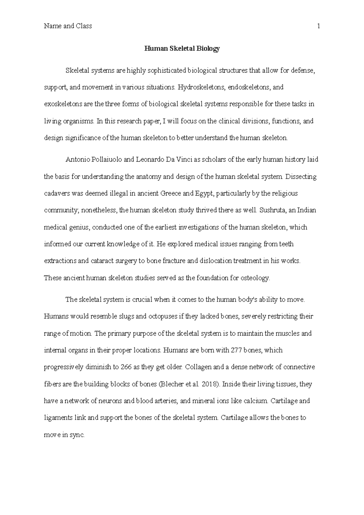 Anthropology 101 Research Paper - Human Skeletal Biology Skeletal ...