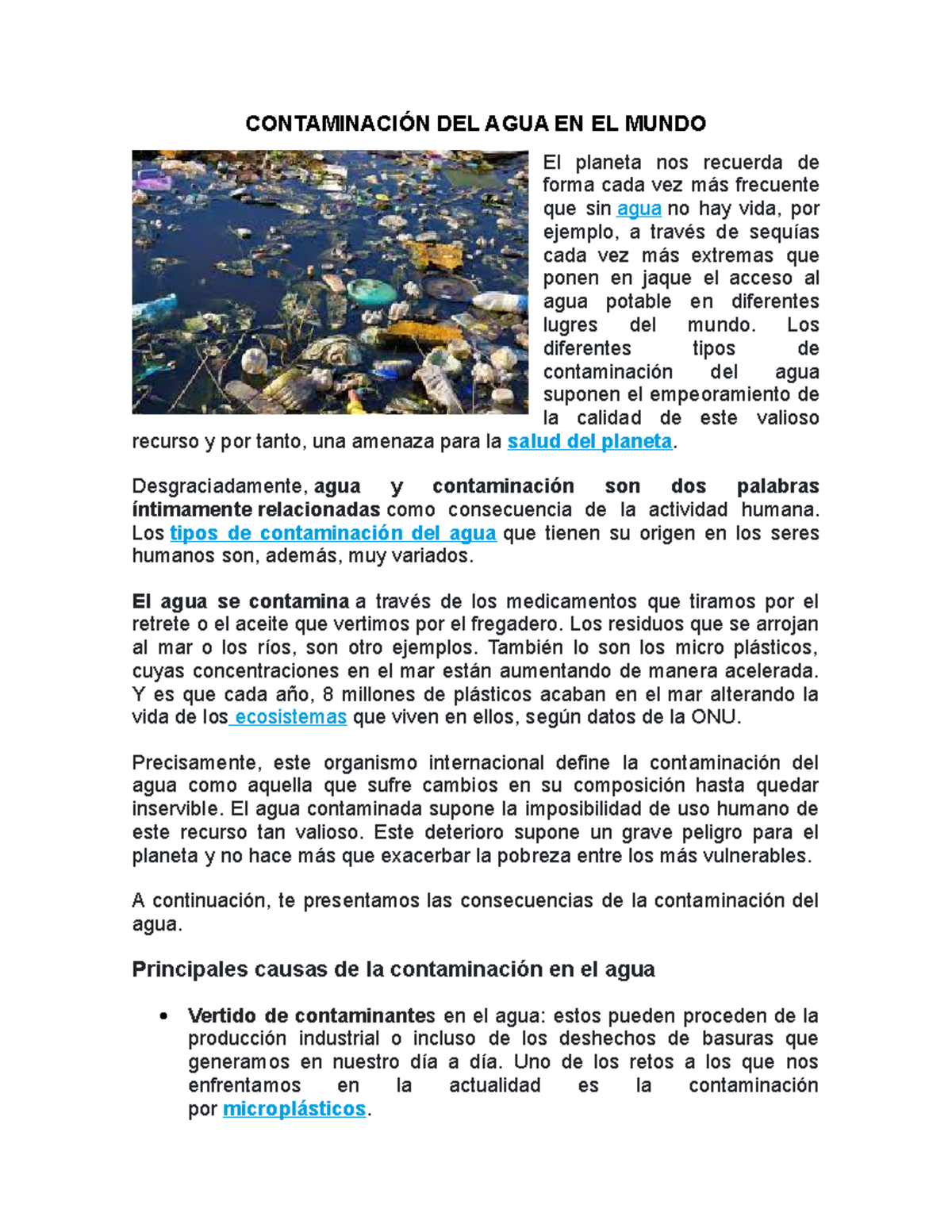 Contaminación DEL AGUA EN EL Mundo - CONTAMINACIÓN DEL AGUA EN EL MUNDO ...